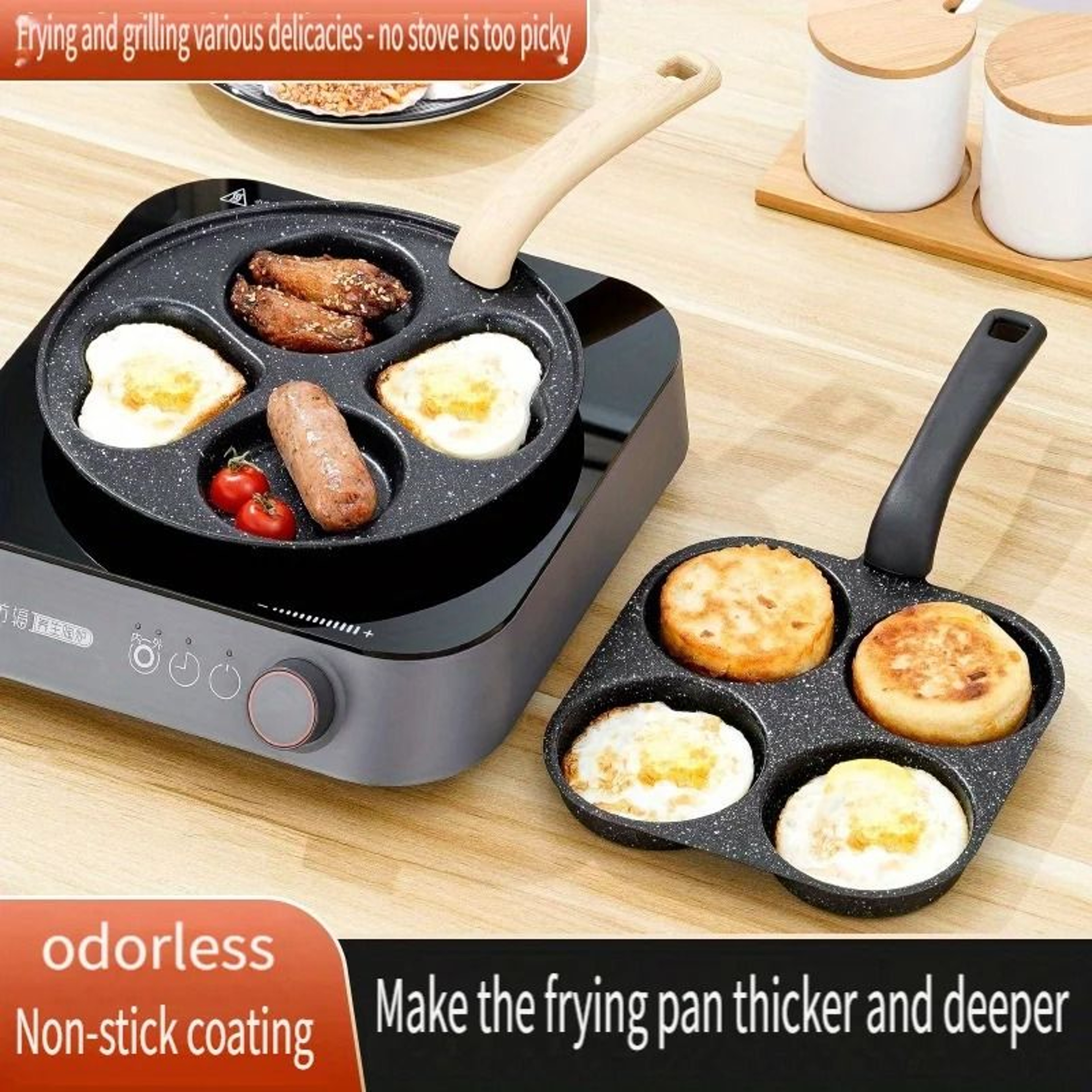 4Cup NonStick Omelette Pan With MultiSection Breakfast Cooking Design 4