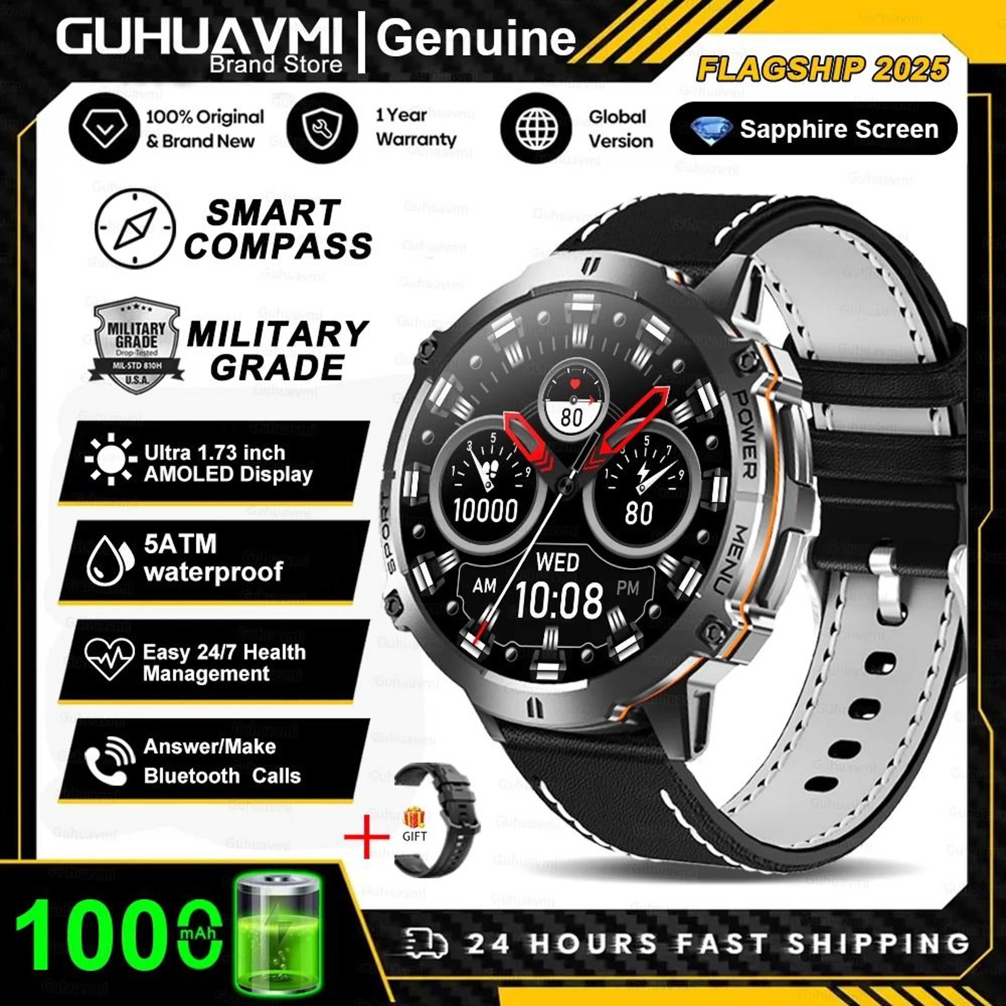 TRex 3 MilitaryGrade AMOLED Smart Watch With GPS Compass And Bluetooth Call 9