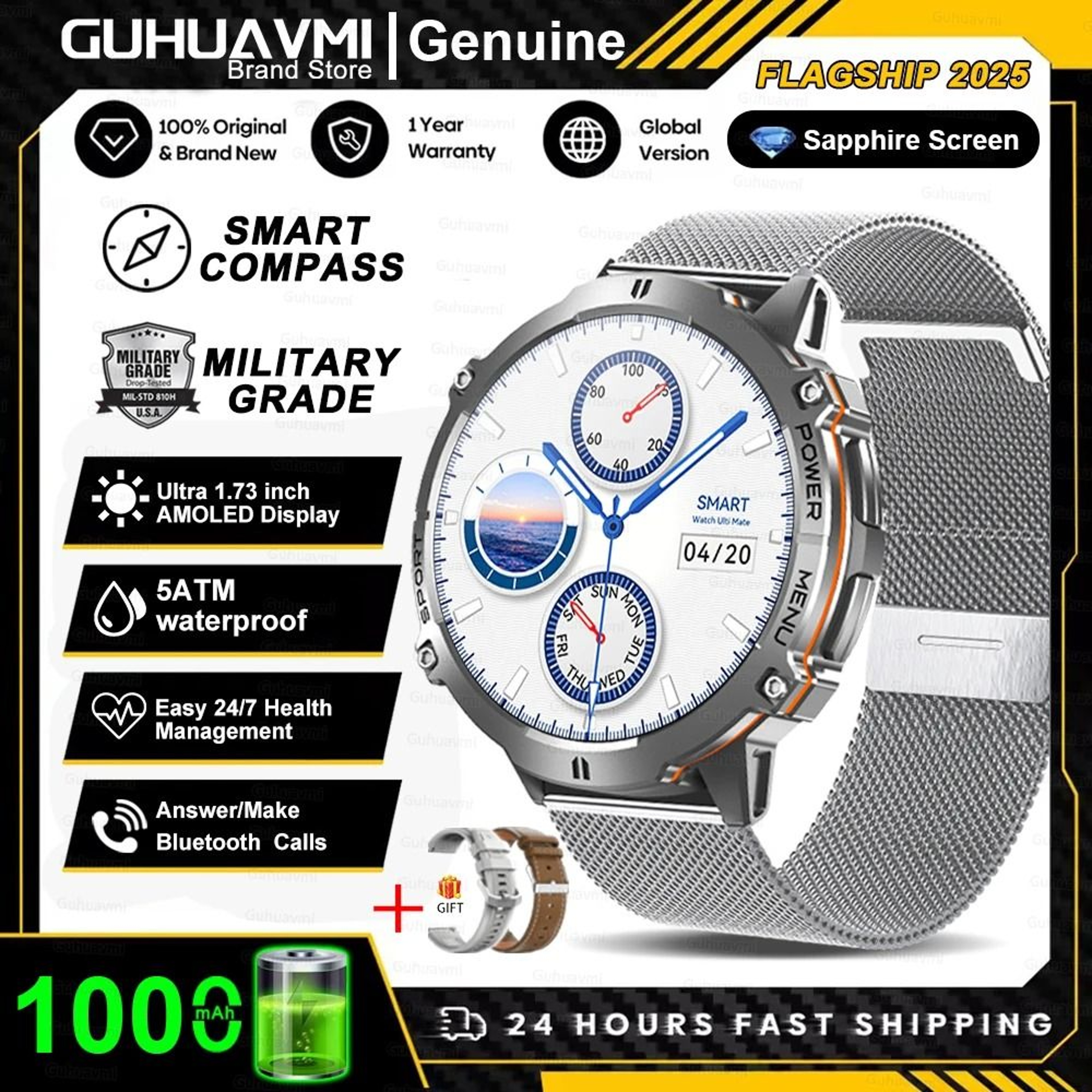 TRex 3 MilitaryGrade AMOLED Smart Watch With GPS Compass And Bluetooth Call 13