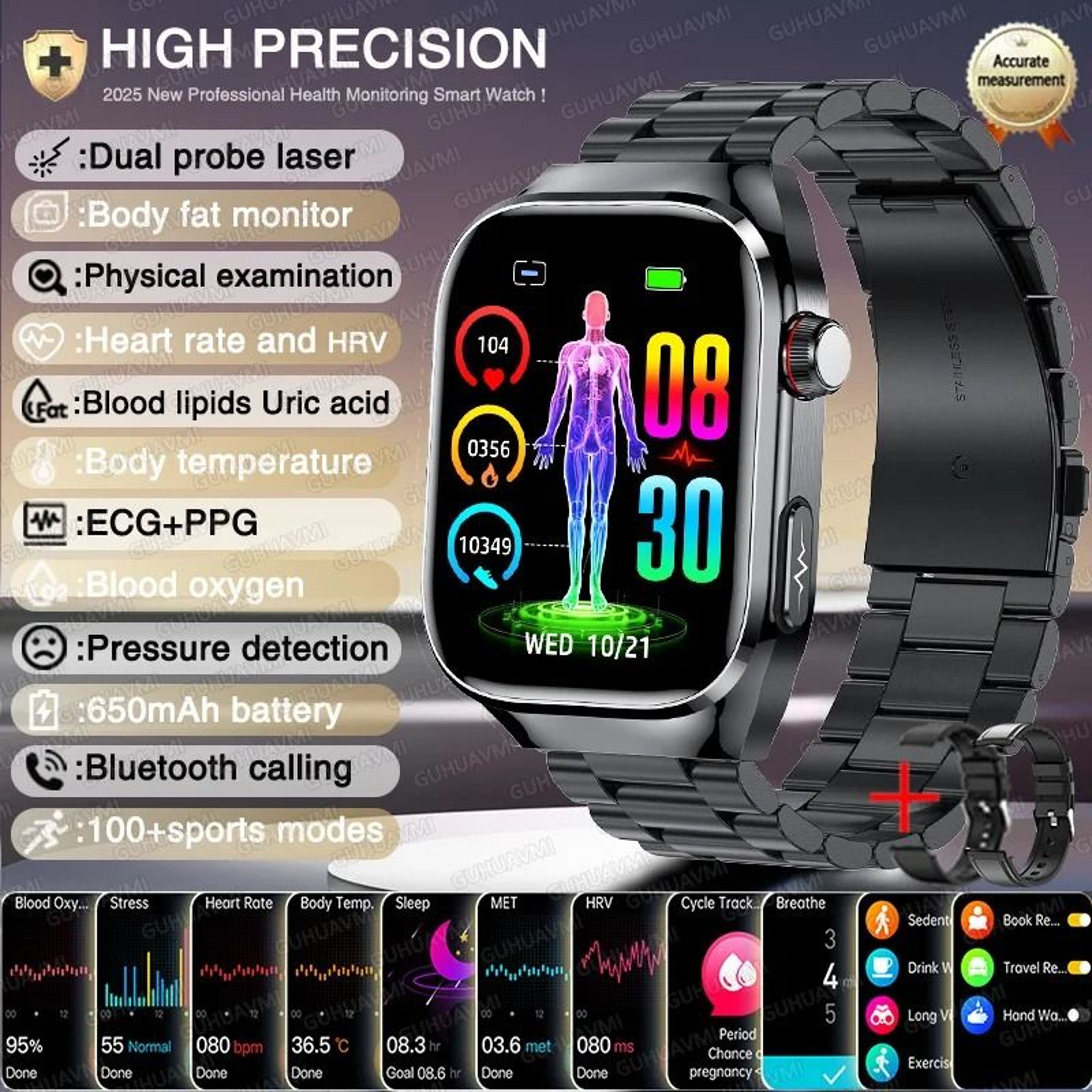 AI Health Monitoring Smart Watch With ECG PPG Blood Pressure And Uric Acid Tracking 14