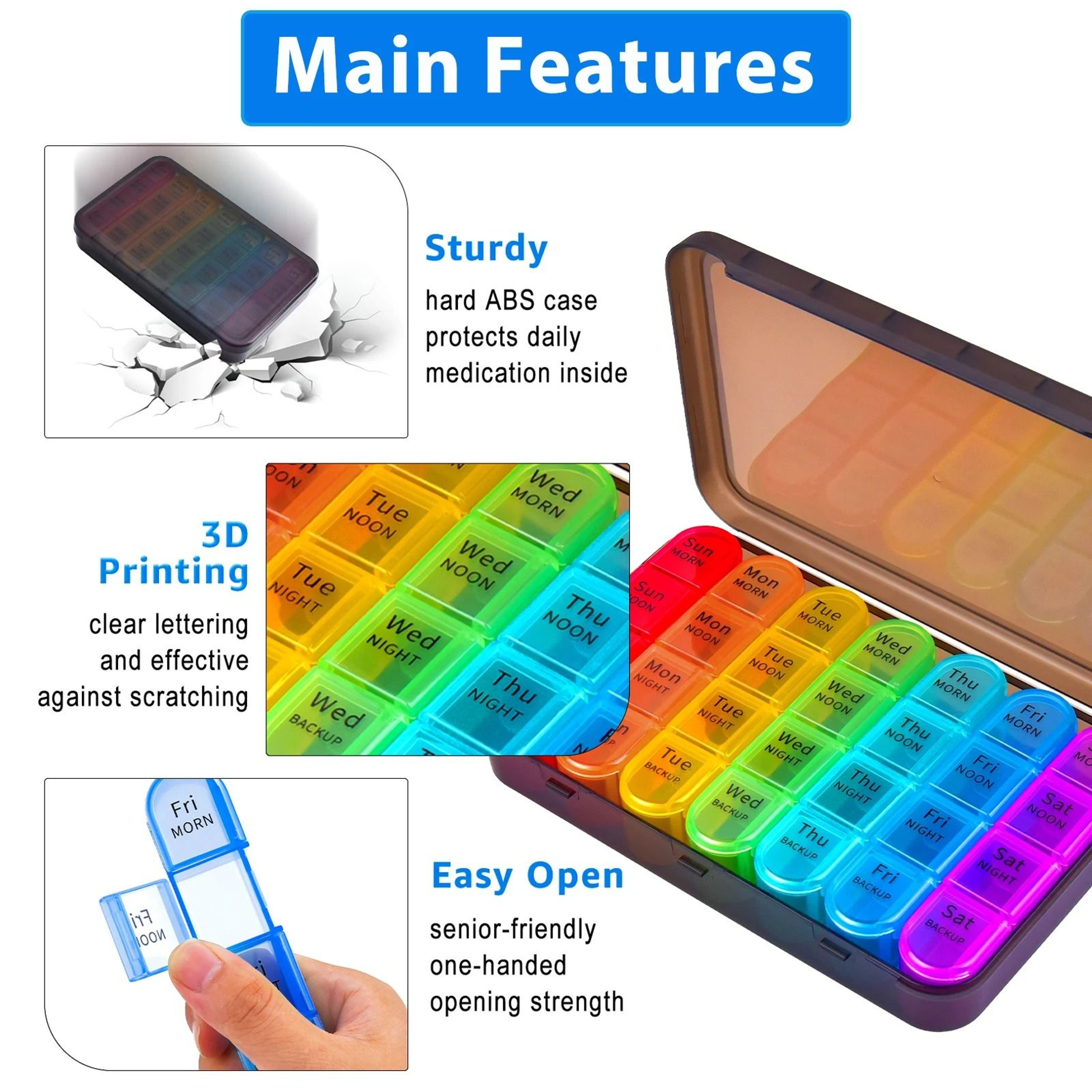Portable Weekly Pill Organizer Travel Case Compact Monthly Pill Box 4