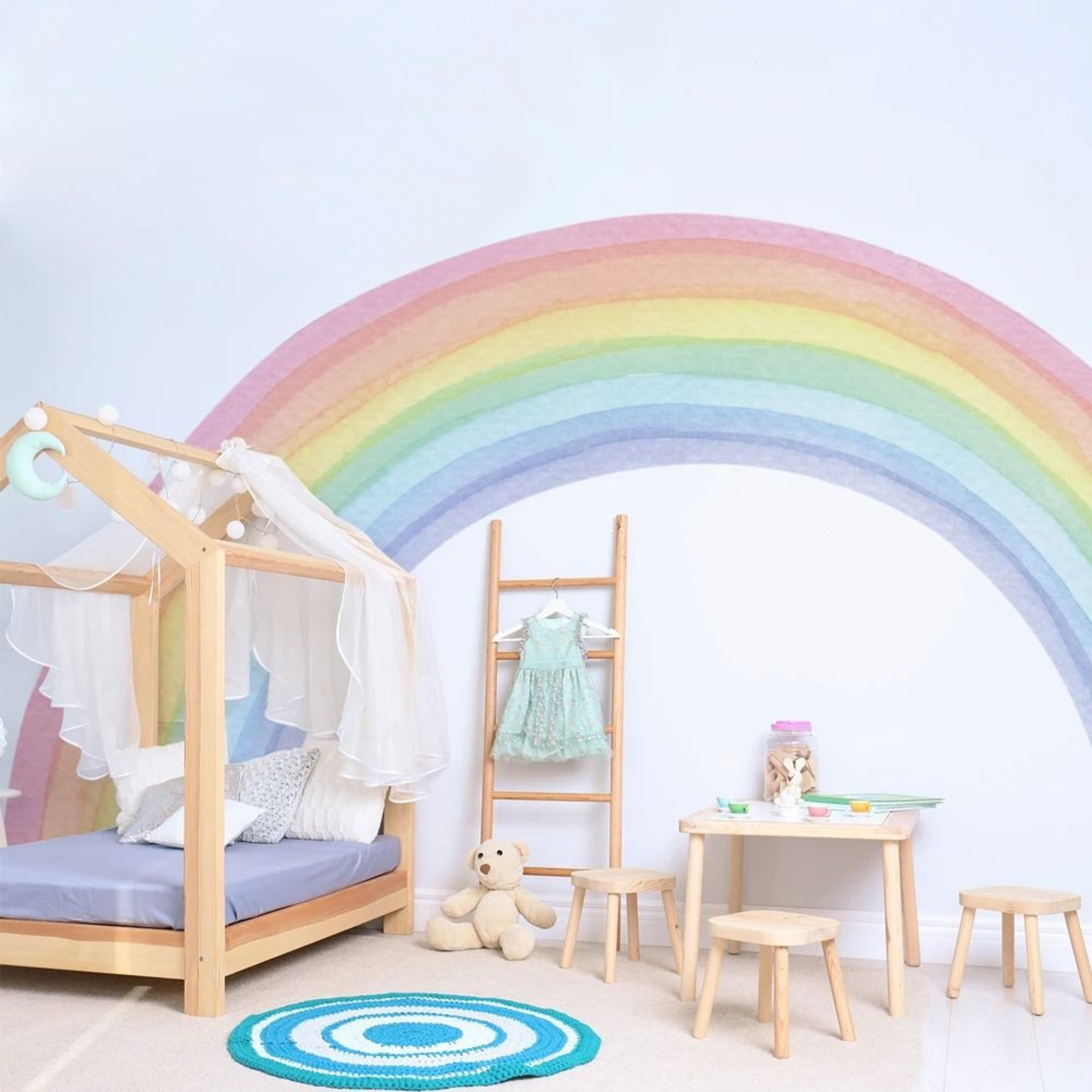 Large Pastel Rainbow Wall Sticker Mural Peel And Stick Nursery Decor 0