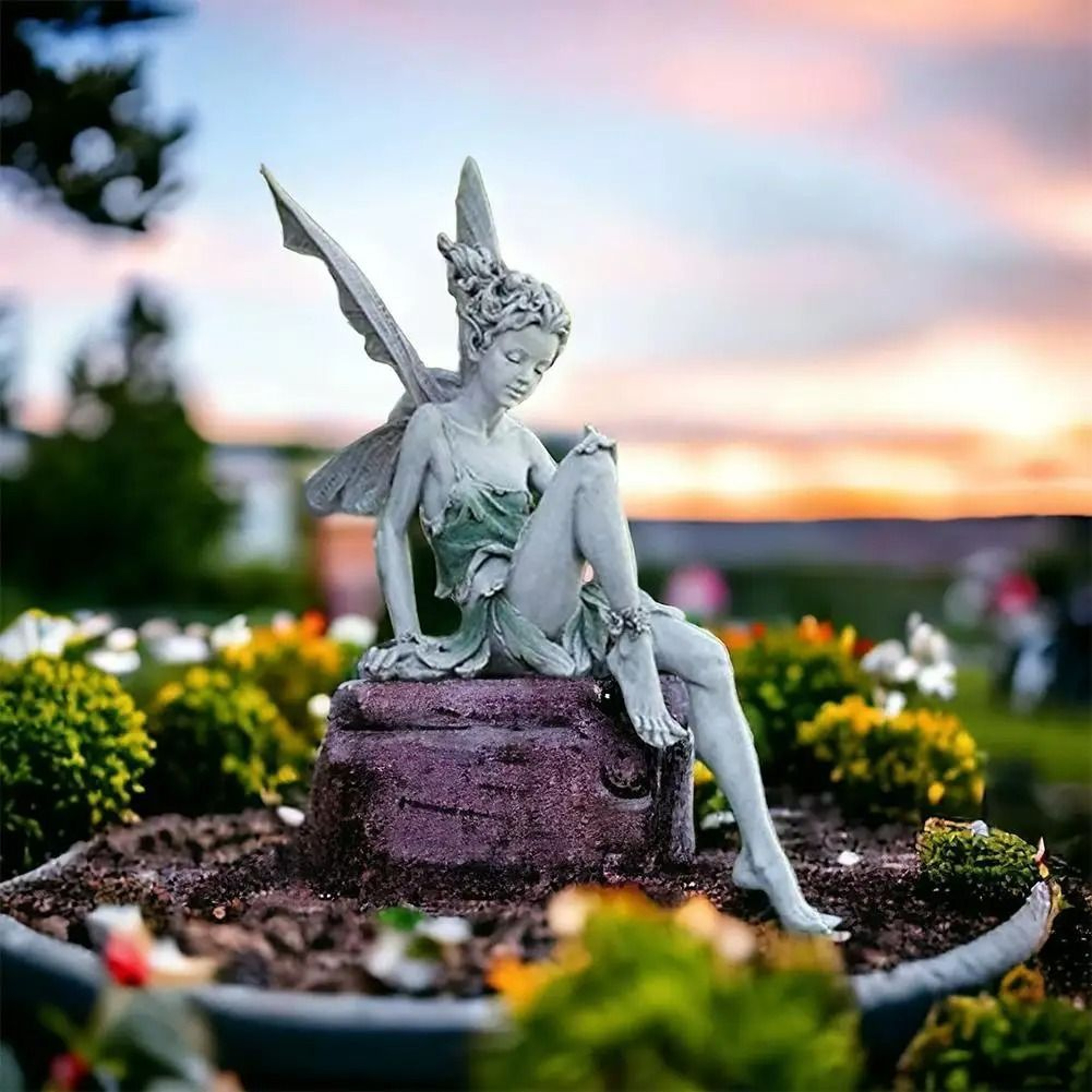 Flute Playing Fairy Garden Statue Resin Angel Sculpture Outdoor Decor 3
