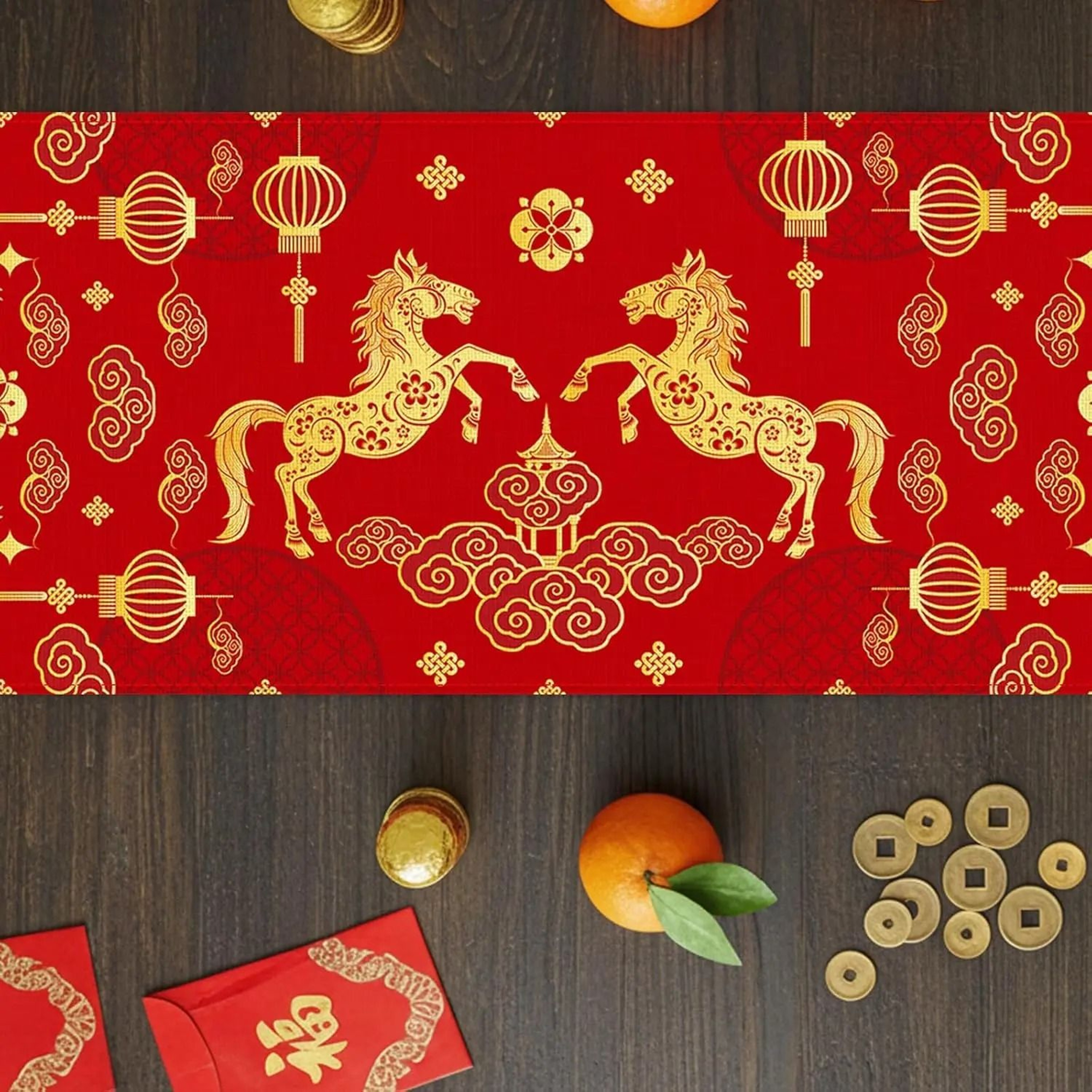Chinese New Year 2026 Linen Table Runner Zodiac Horse Spring Festival Decor 2
