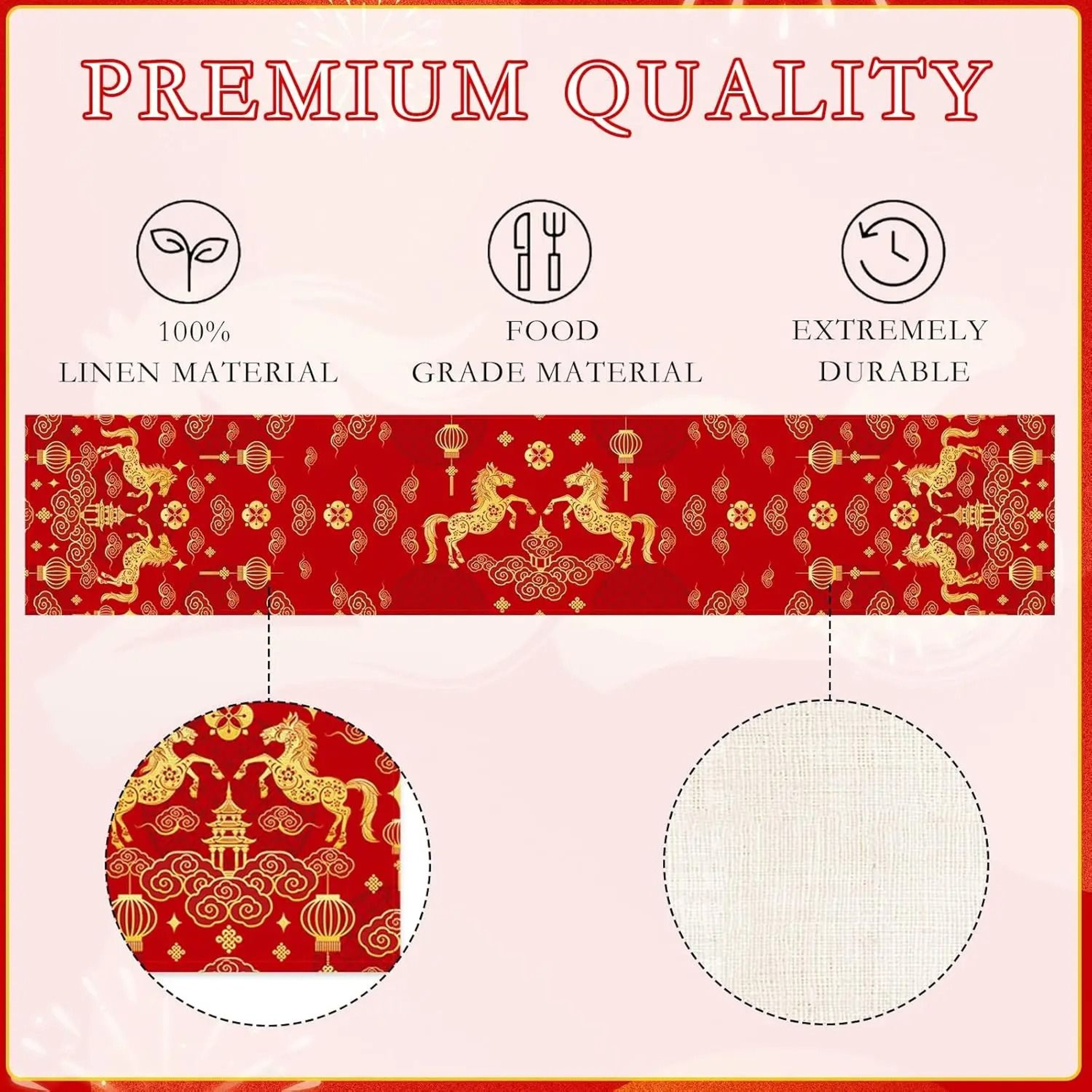 Chinese New Year 2026 Linen Table Runner Zodiac Horse Spring Festival Decor 5