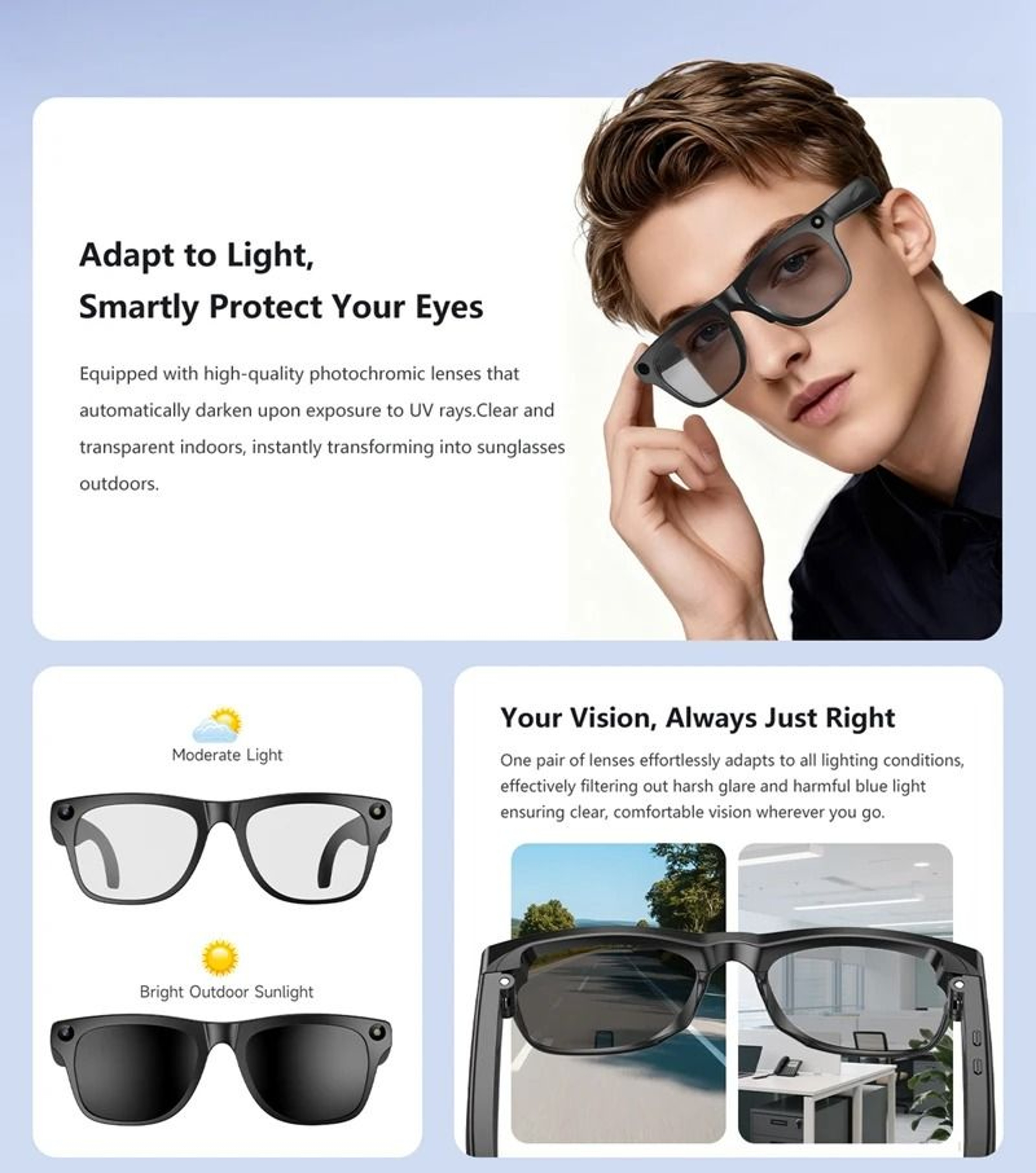 4K AI Smart Camera Glasses Bluetooth Translation Waterproof Sunglasses 3