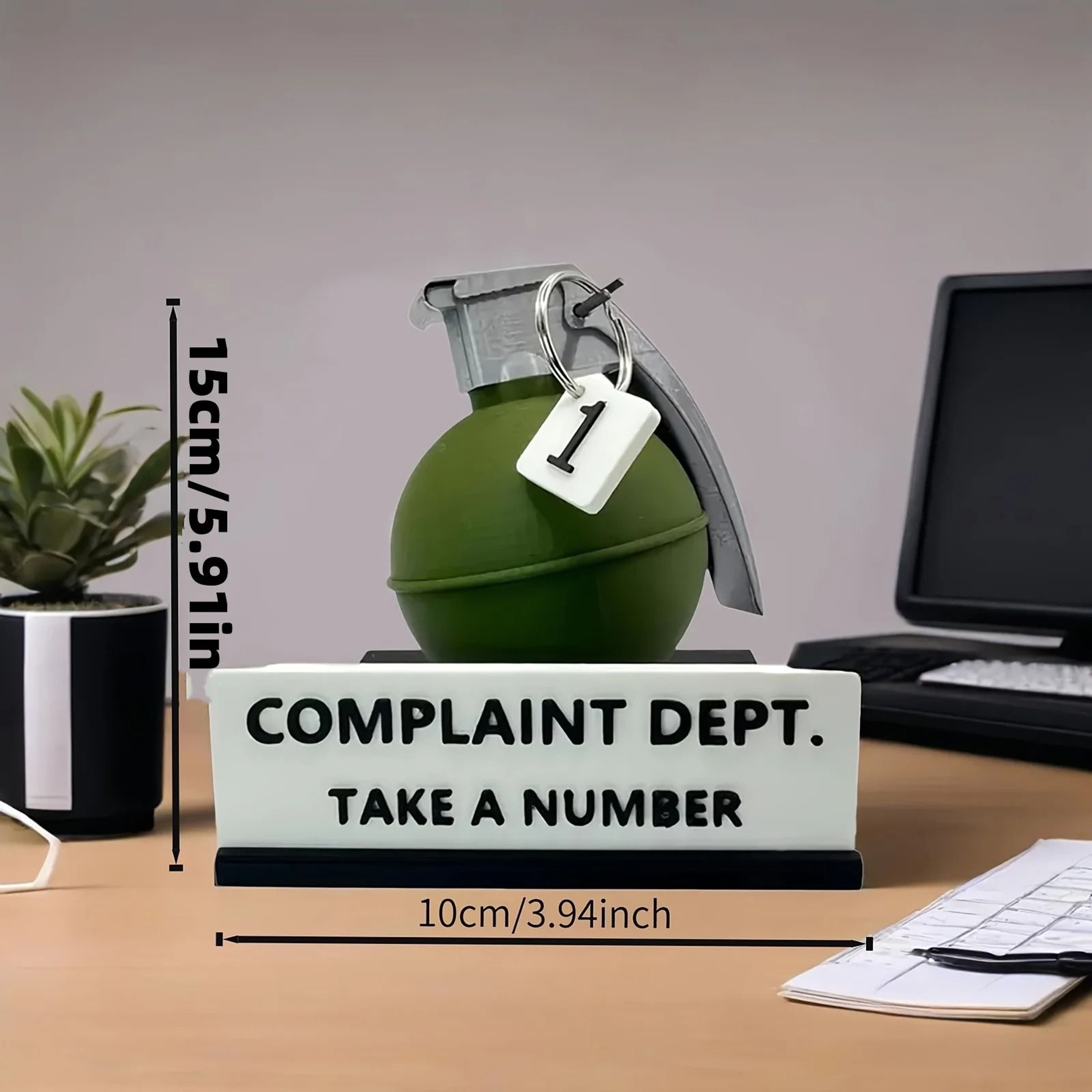 Funny Complaint Department Grenade Desk Sign  3D Printed Office Prank Decor 6