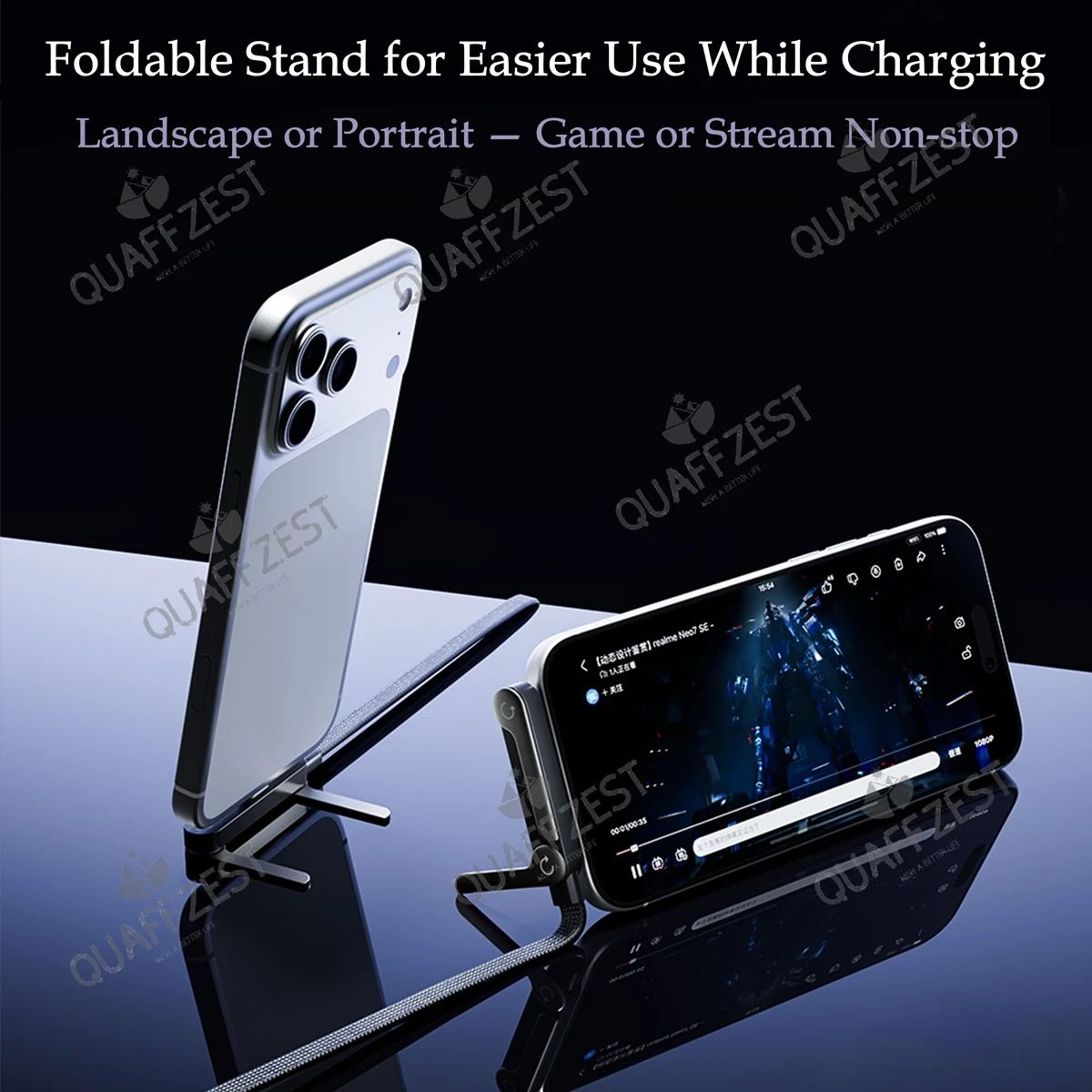 2in1 Foldable Fast Charging Cable With BuiltIn Phone Holder 240W Power Delivery 0