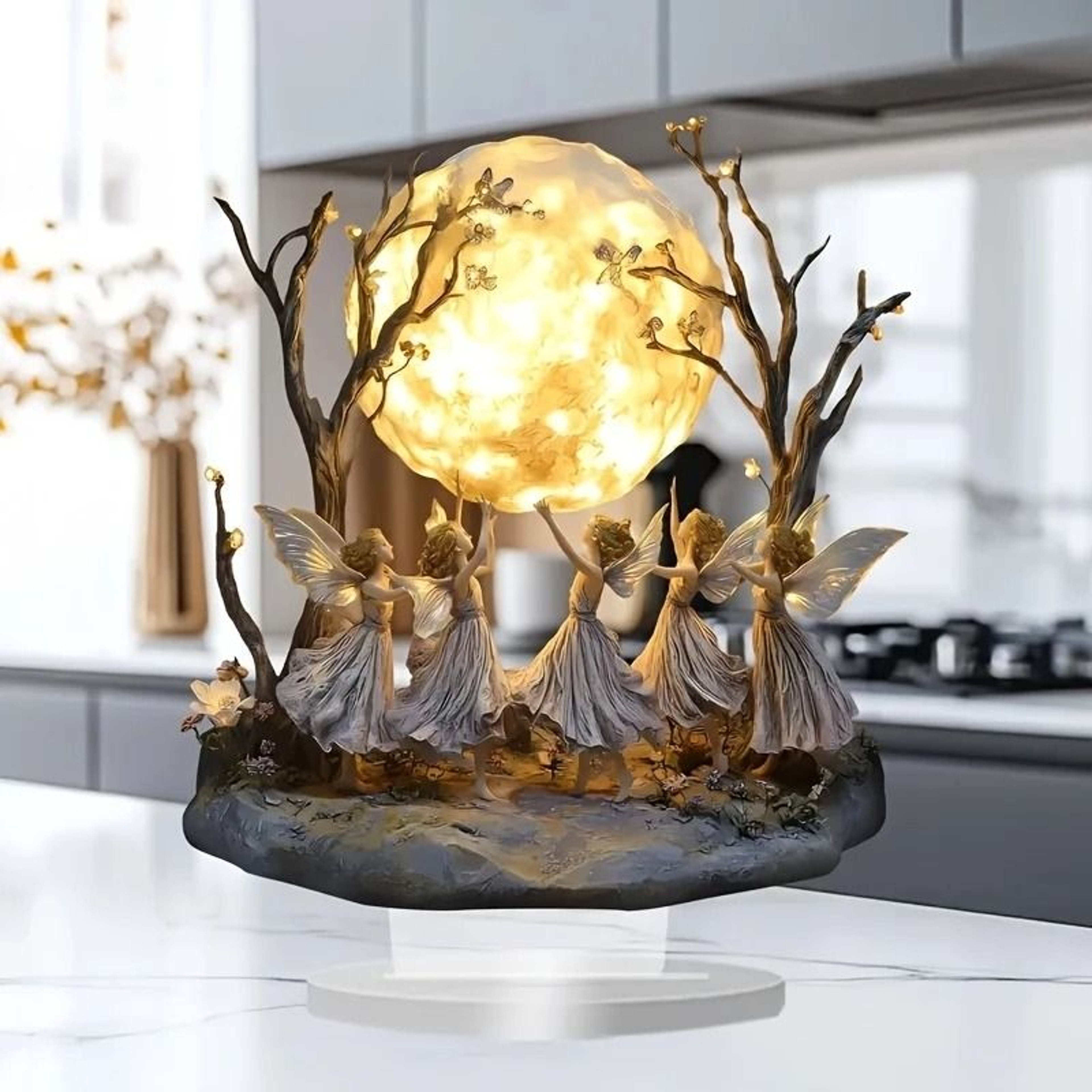 Moon Elf Acrylic Tabletop Decor Mystical Fantasy Desk Ornament With Stand 1