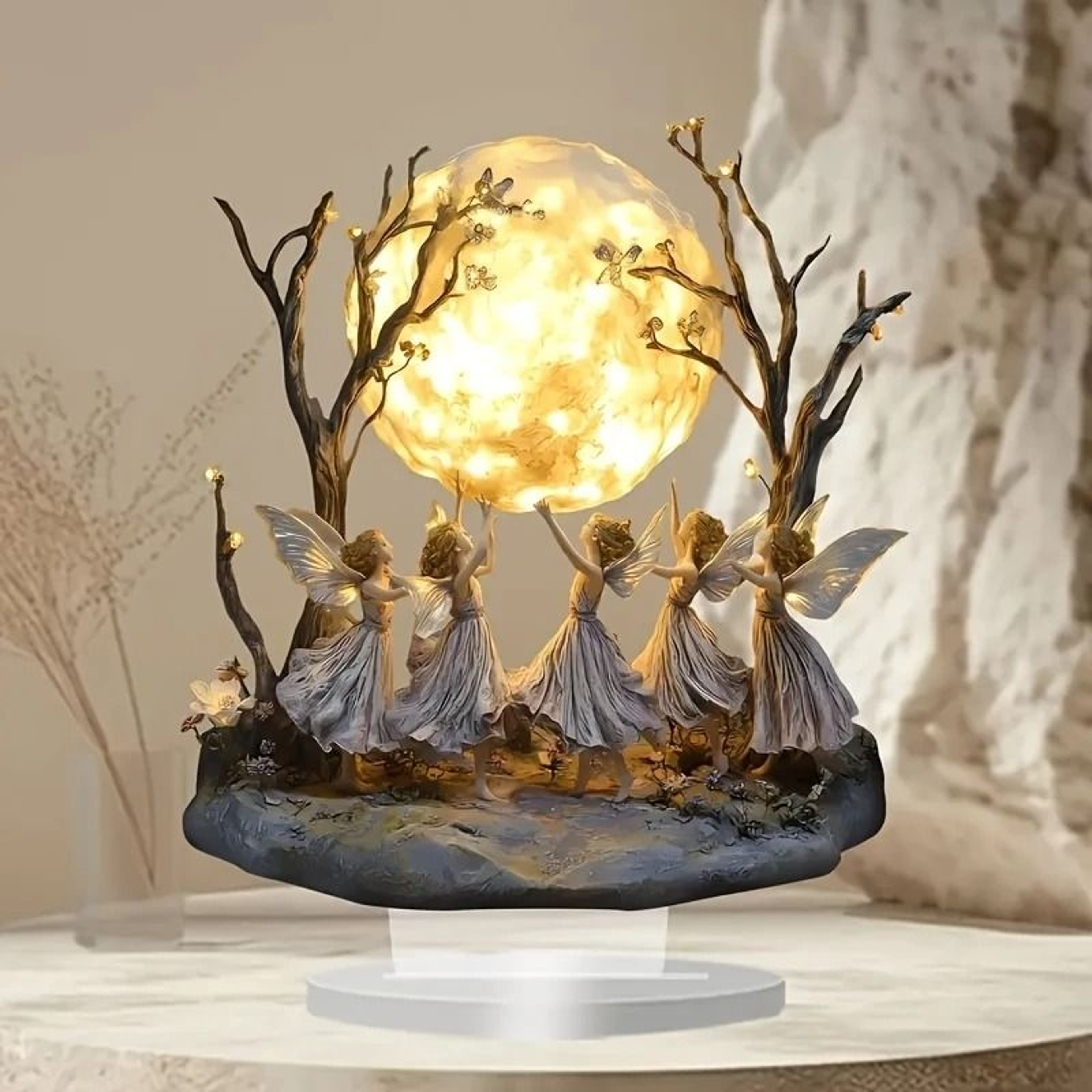 Moon Elf Acrylic Tabletop Decor Mystical Fantasy Desk Ornament With Stand 3