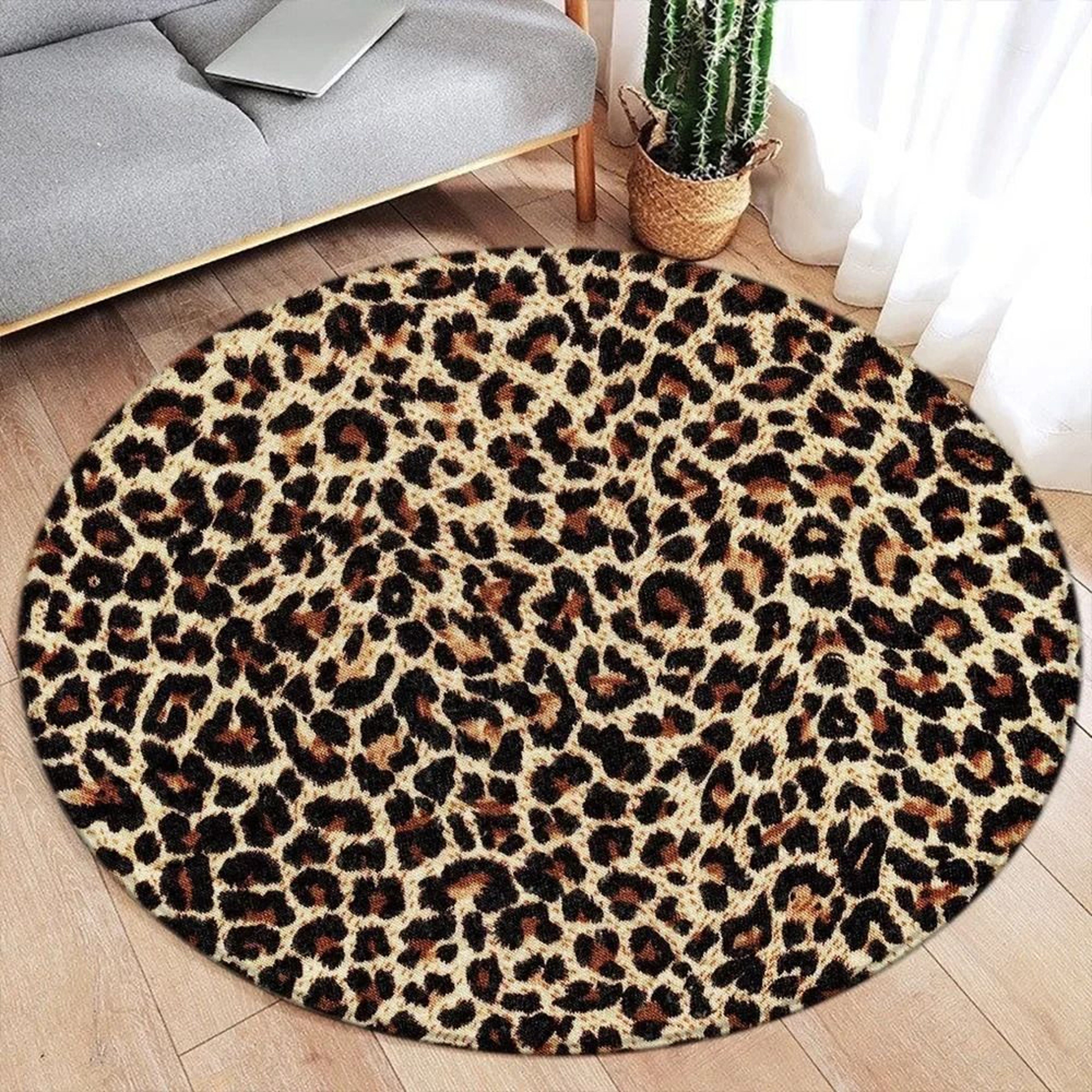 Leopard Print Round Flannel Area Rug Soft Decorative Carpet For Living Room Bedroom 7