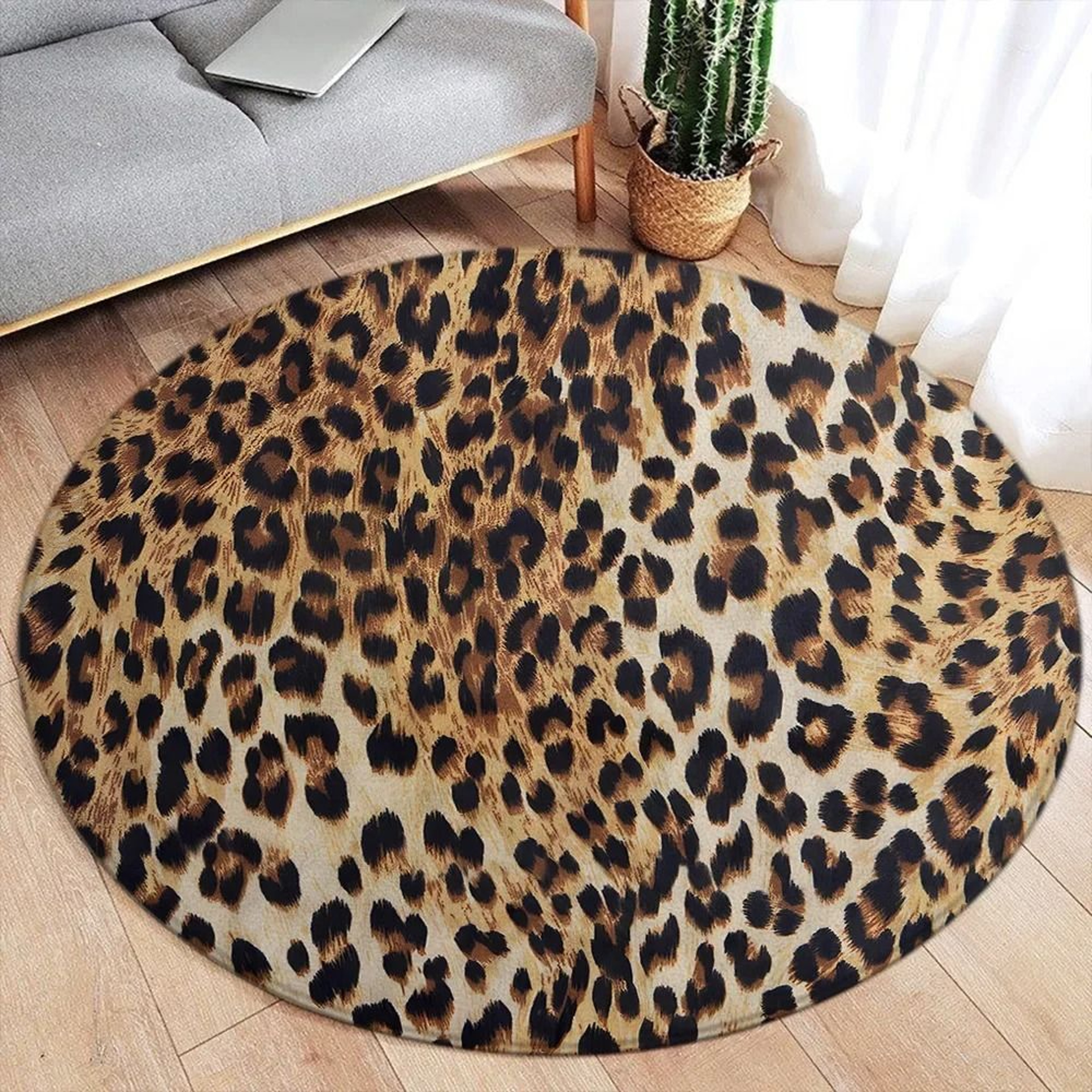 Leopard Print Round Flannel Area Rug Soft Decorative Carpet For Living Room Bedroom 13