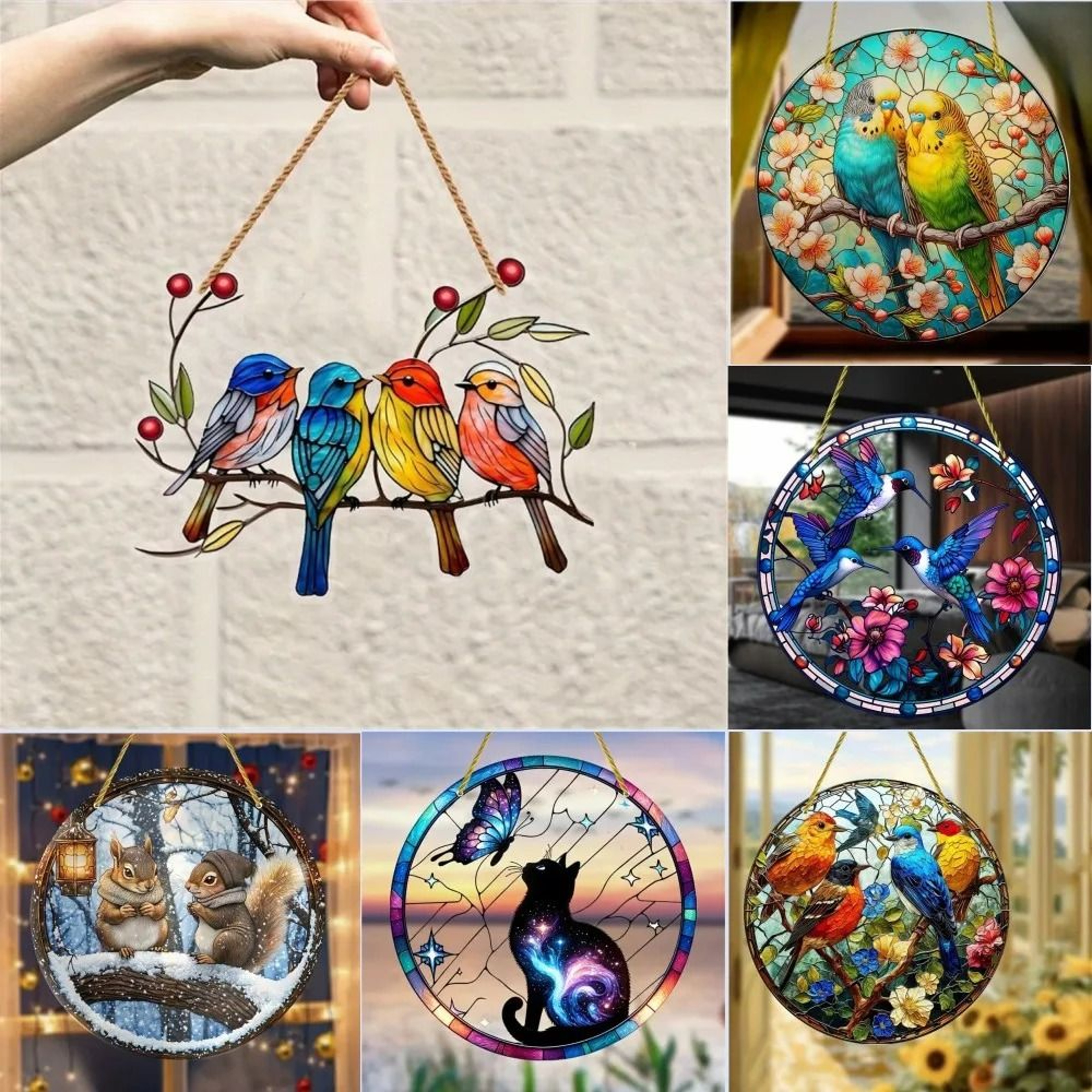 2D Acrylic Bird  Flower Hanging Pendant Decorative Ornament For Home Car Window 0