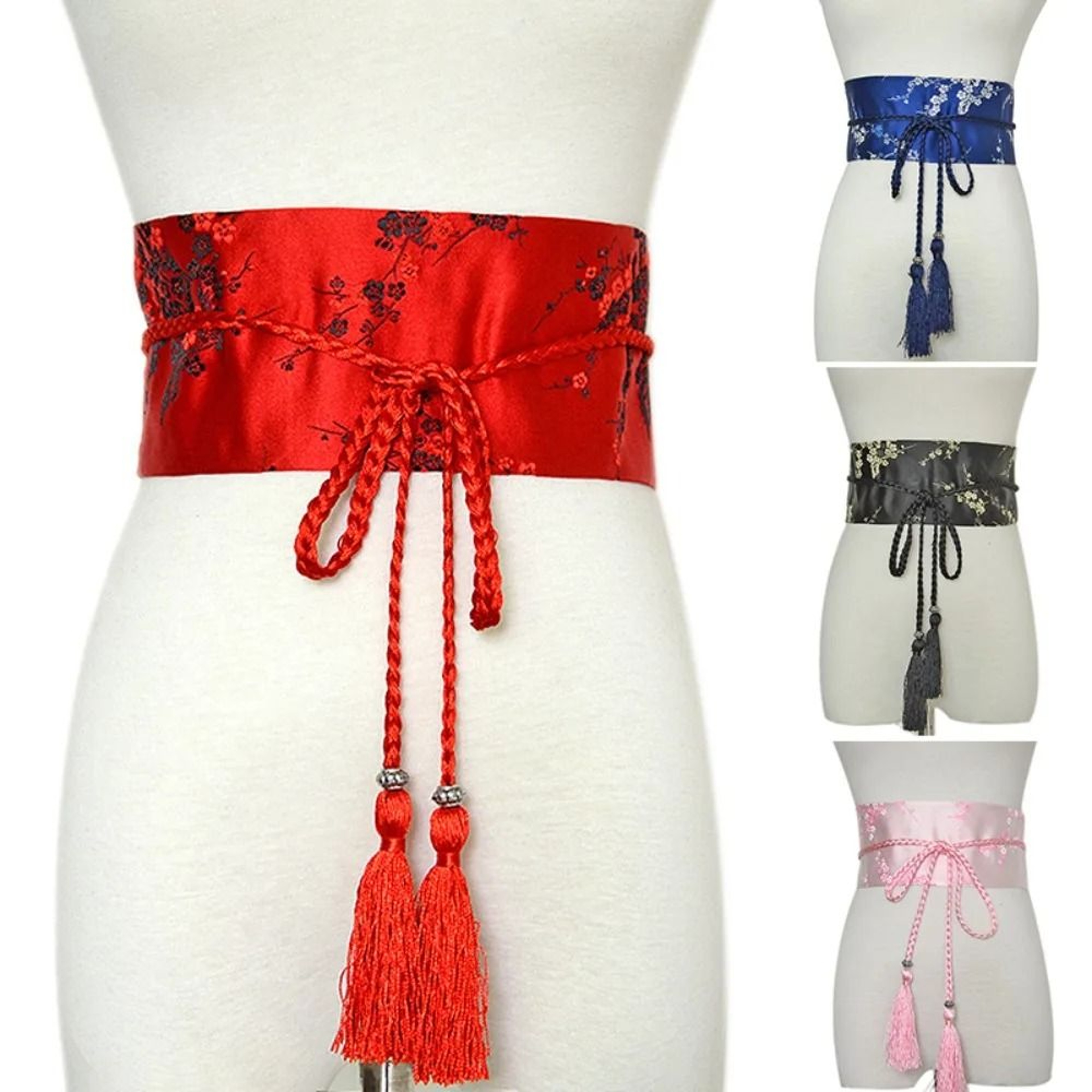 SakuraTie Japanese Floral Corset Obi Belt Satin Waist Cummerbund 2
