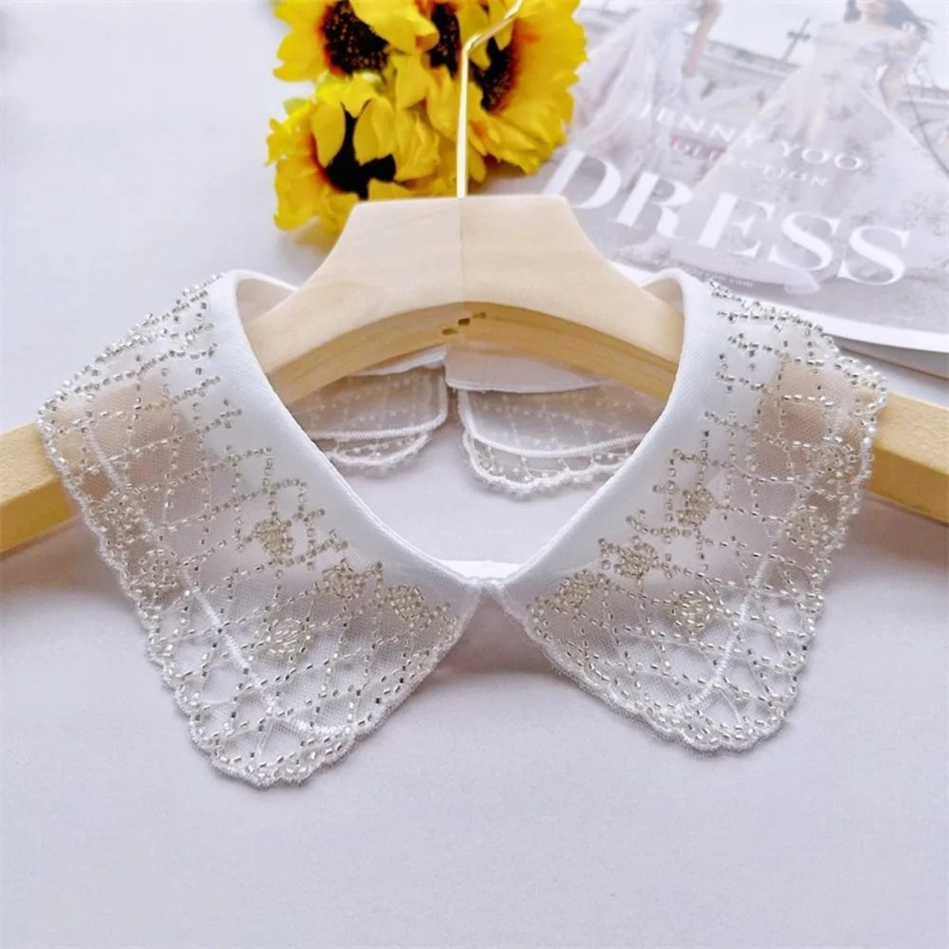 LaceAura Double Layer Detachable Lace Collar Shawl Embroidered Beaded Neck Accessory 6