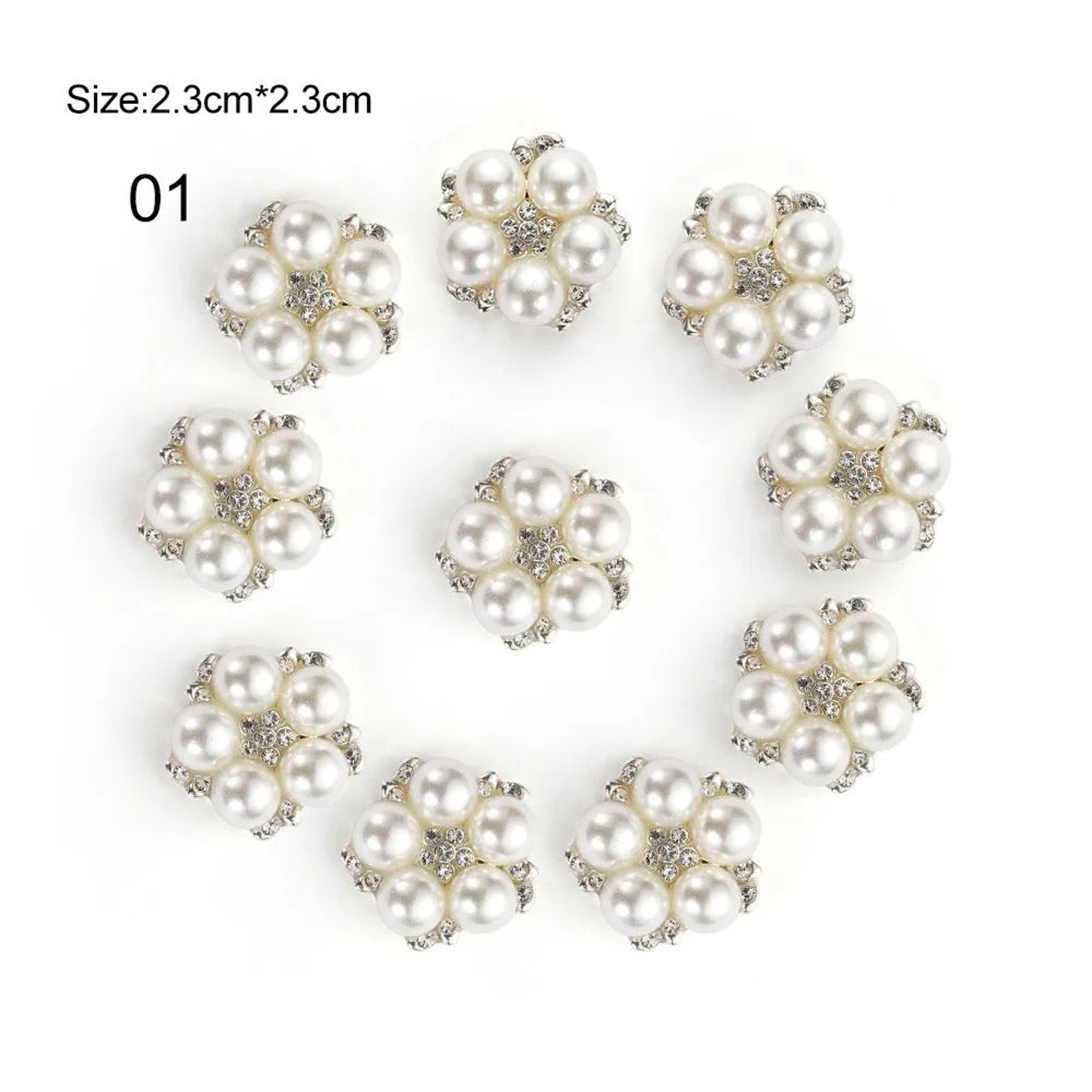 10PCS Flower Rhinestone Pearl Buttons Alloy Crystal DIY Wedding  Craft Embellishments 7