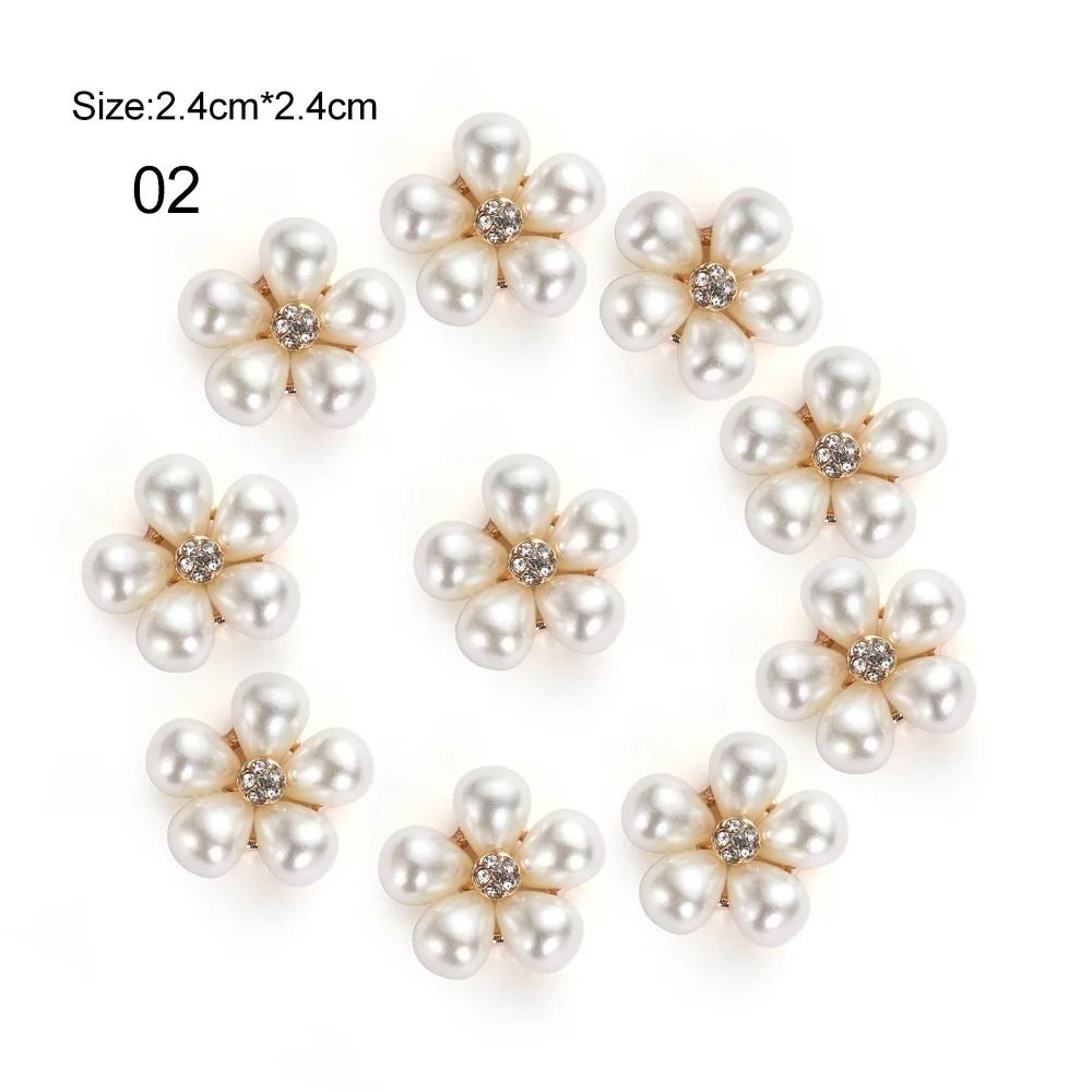 10PCS Flower Rhinestone Pearl Buttons Alloy Crystal DIY Wedding  Craft Embellishments 8