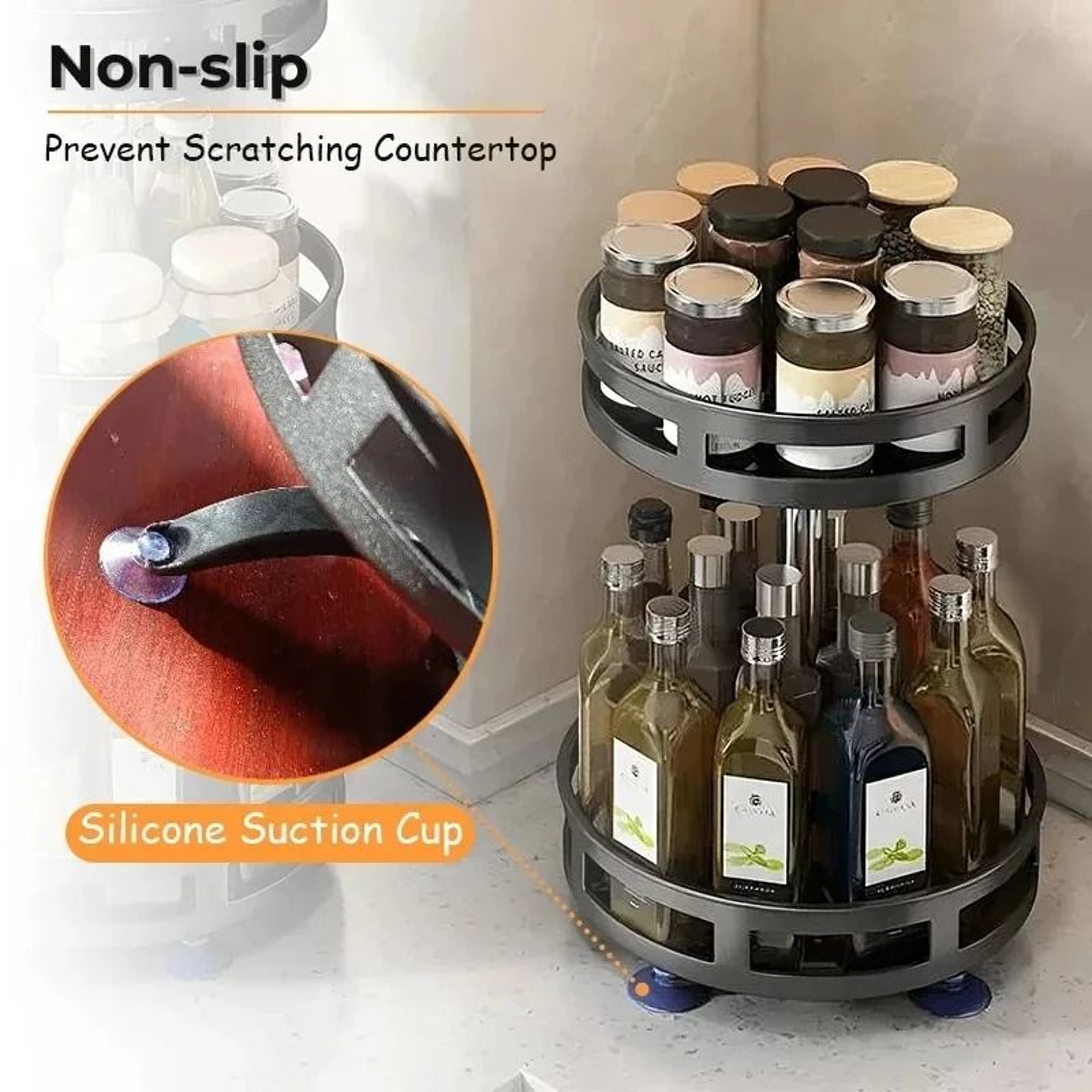 360 Rotating Lazy Susan Spice Rack MultiFunctional Turntable Kitchen Organizer Tray 4