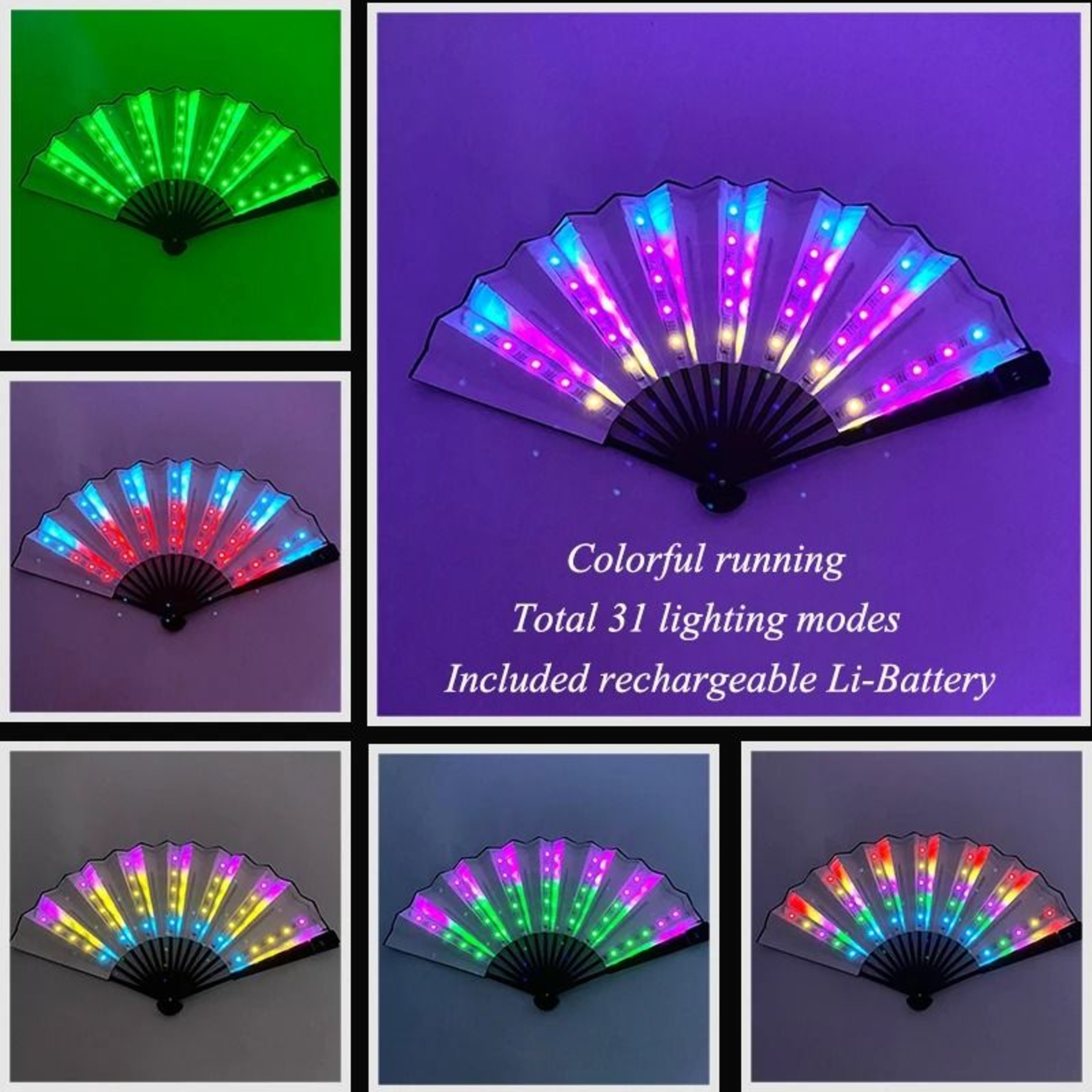 LED Neon Folding Rave Fan  Luminous Party Hand Fan For Festivals  Events 8
