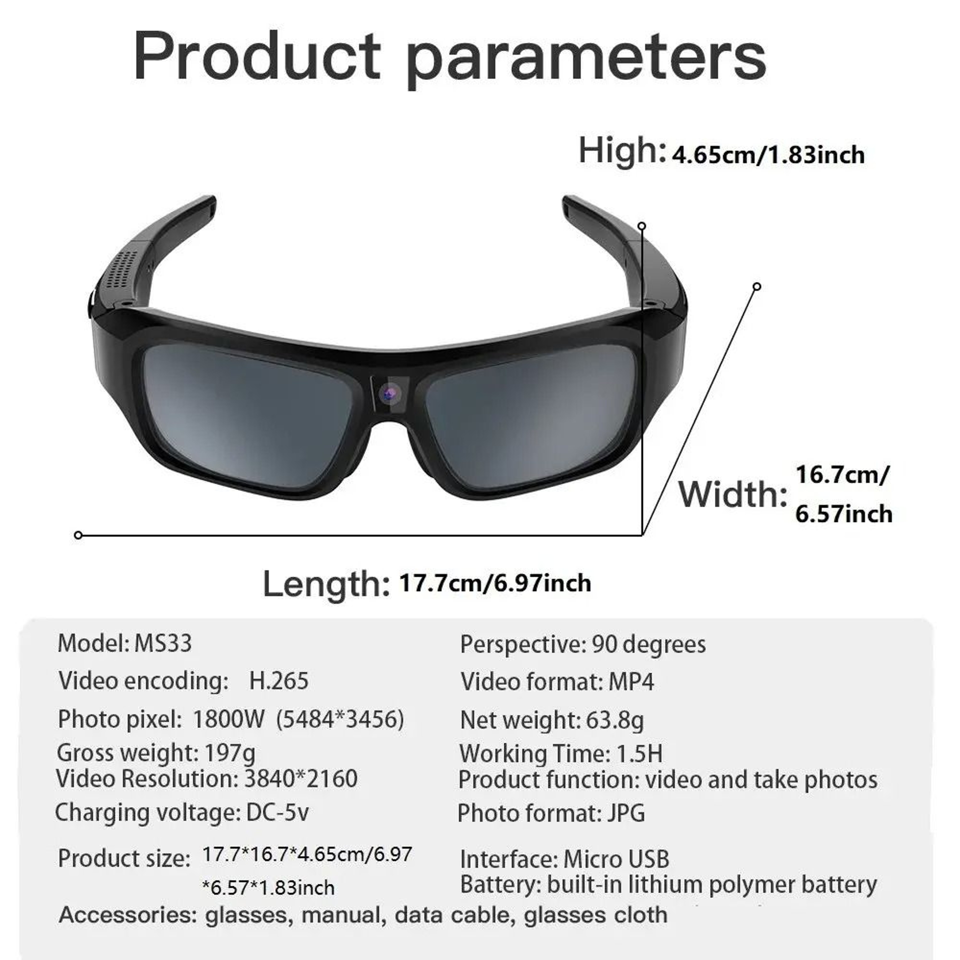 4K Camera Video Glasses With HD Recording For Outdoor Sports And Surveillance 4