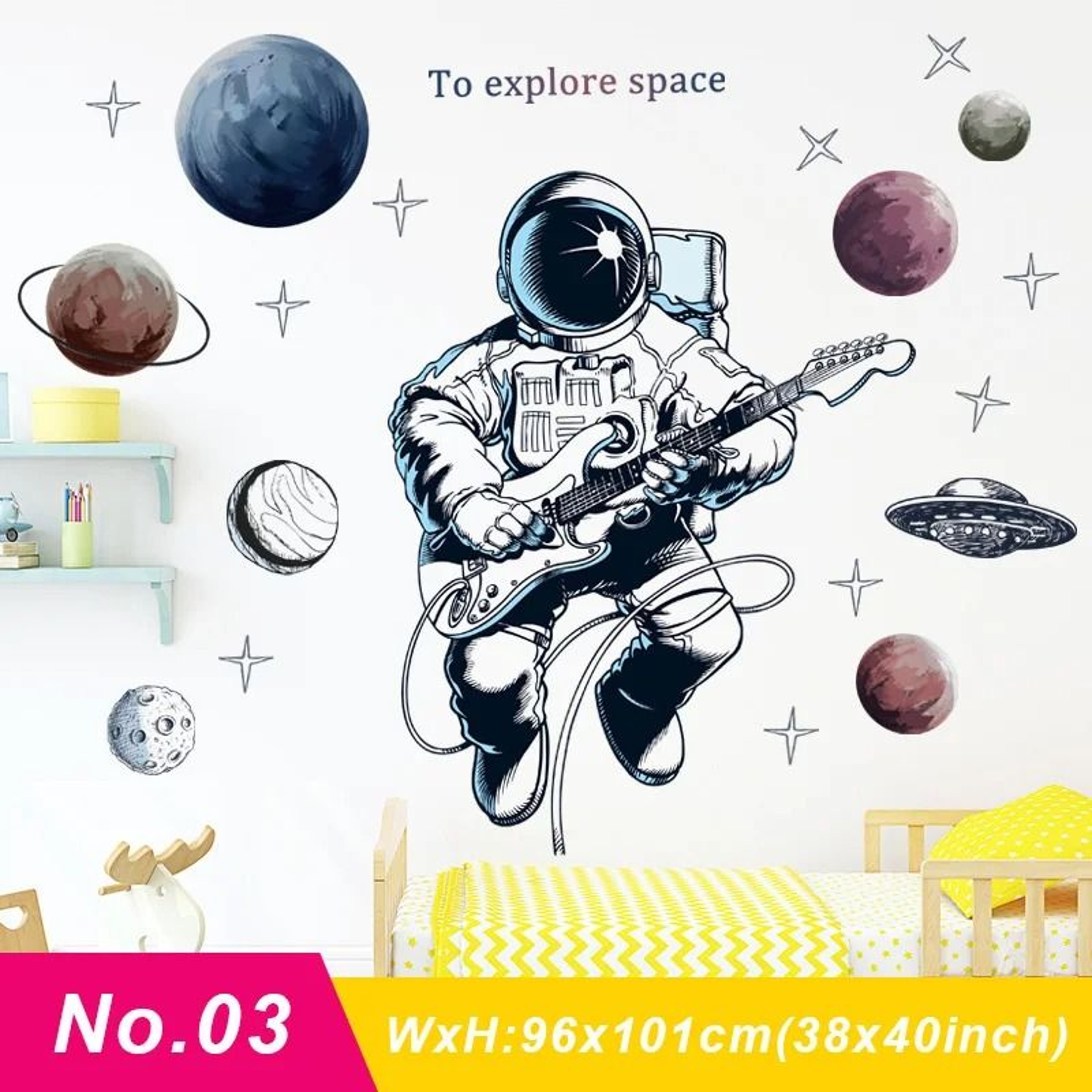 Removable Astronaut Wall Stickers Space Theme PVC Decals For Kids Room Decor 7