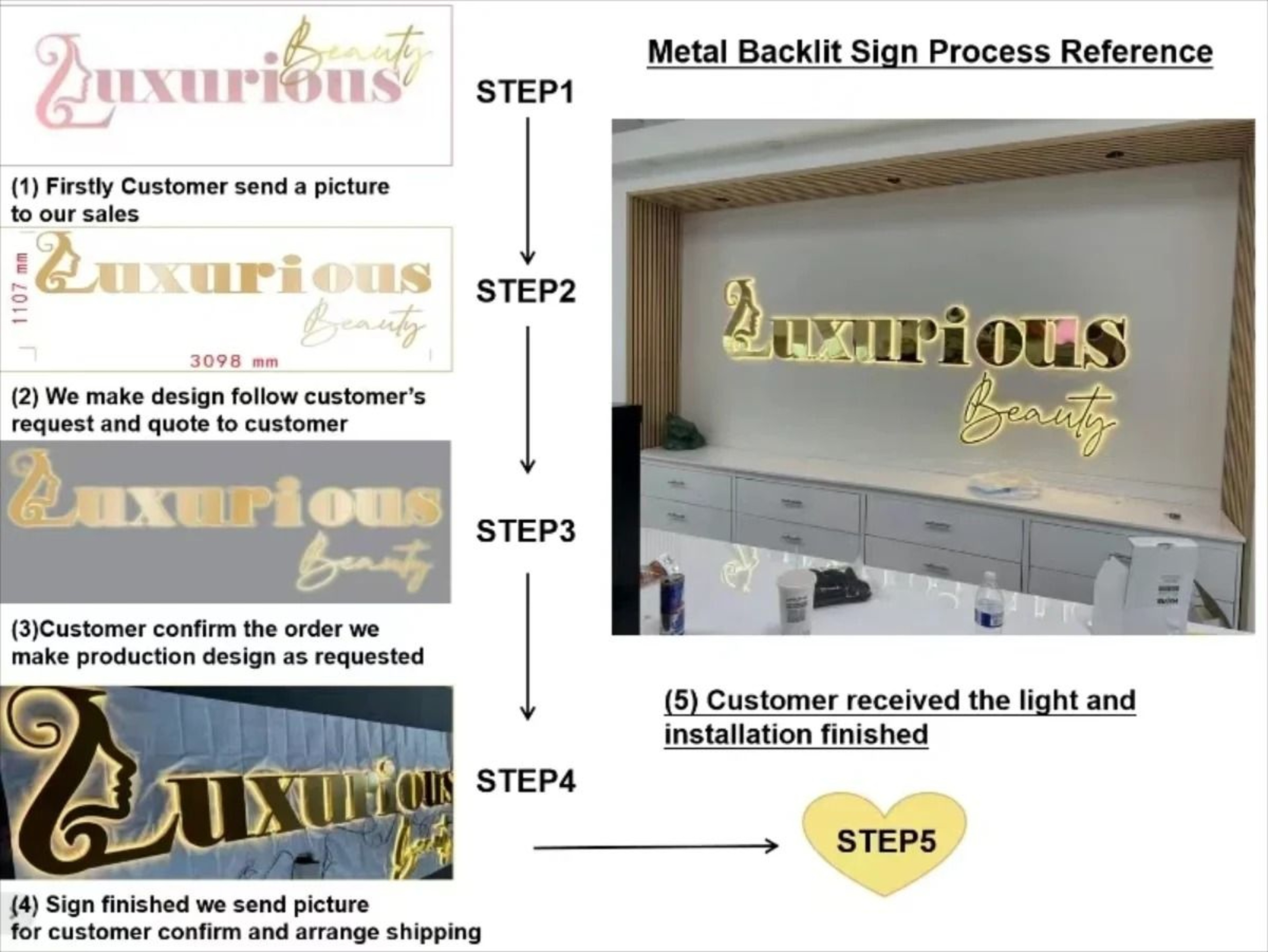 Custom LED Backlit Channel Letter Sign 3D Illuminated Business Logo Display 7