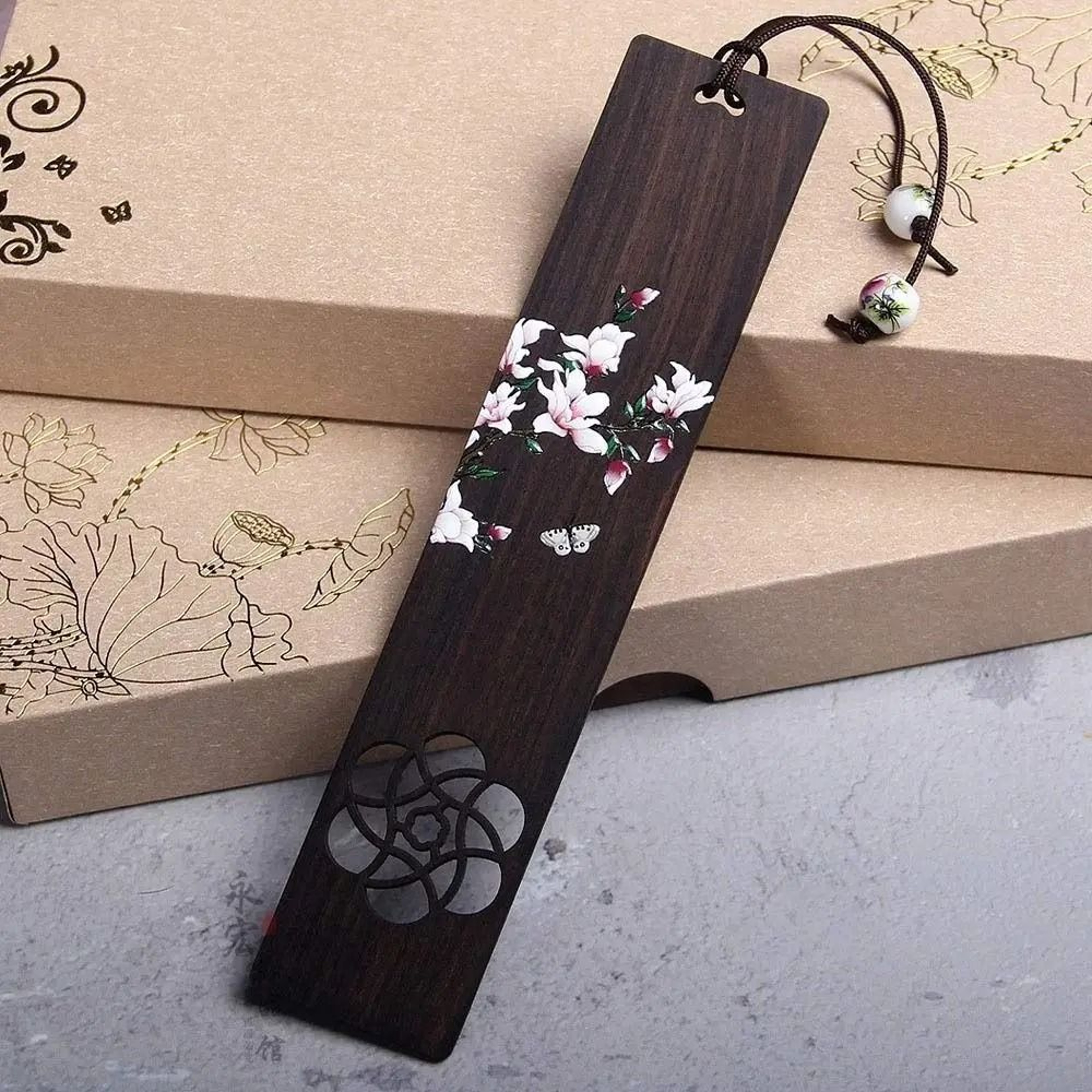 Chinese Style Ebony Wooden Bookmark With Retro Carved Design 7