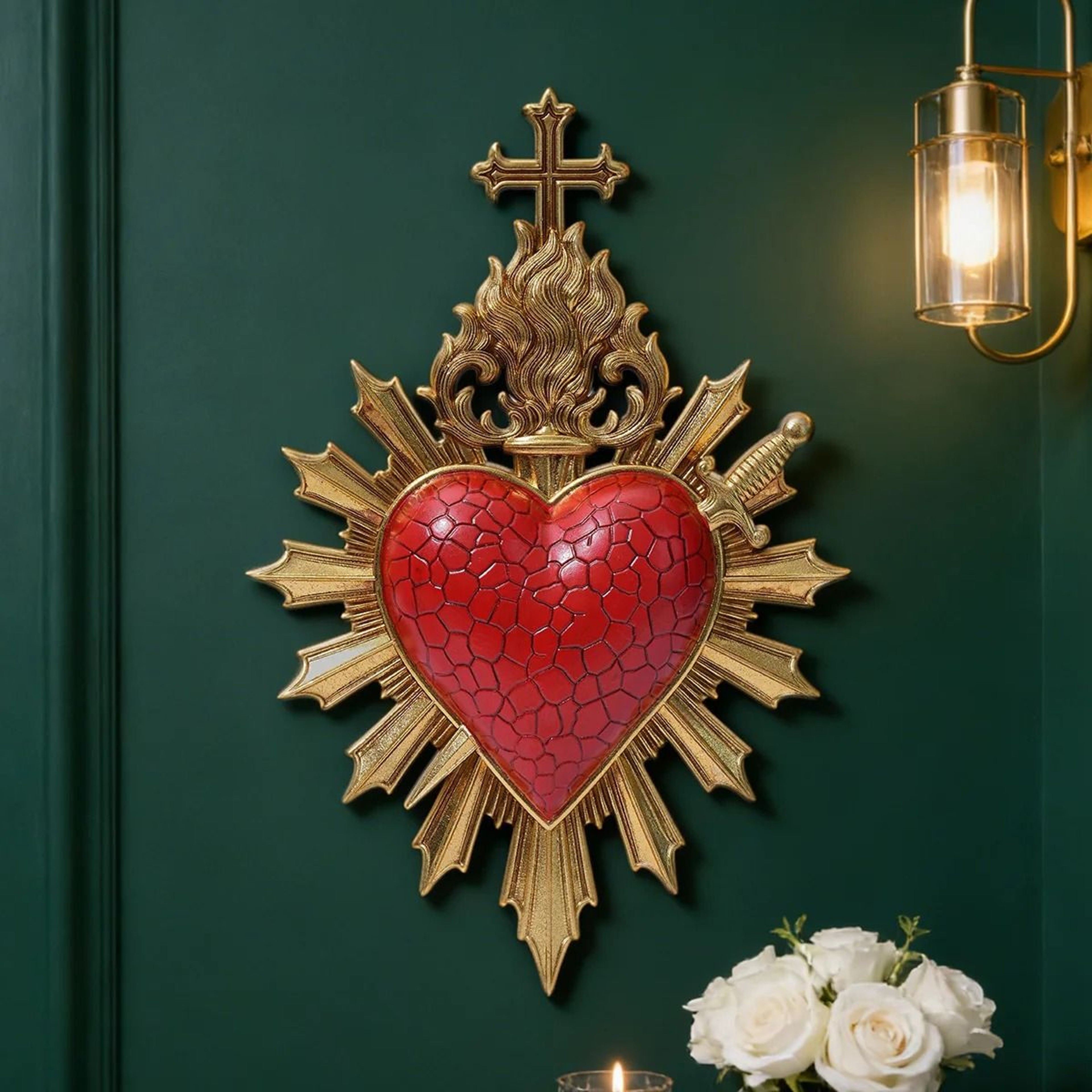 Minimalist Flaming Heart Arrow Resin Wall Pendant Decor 0