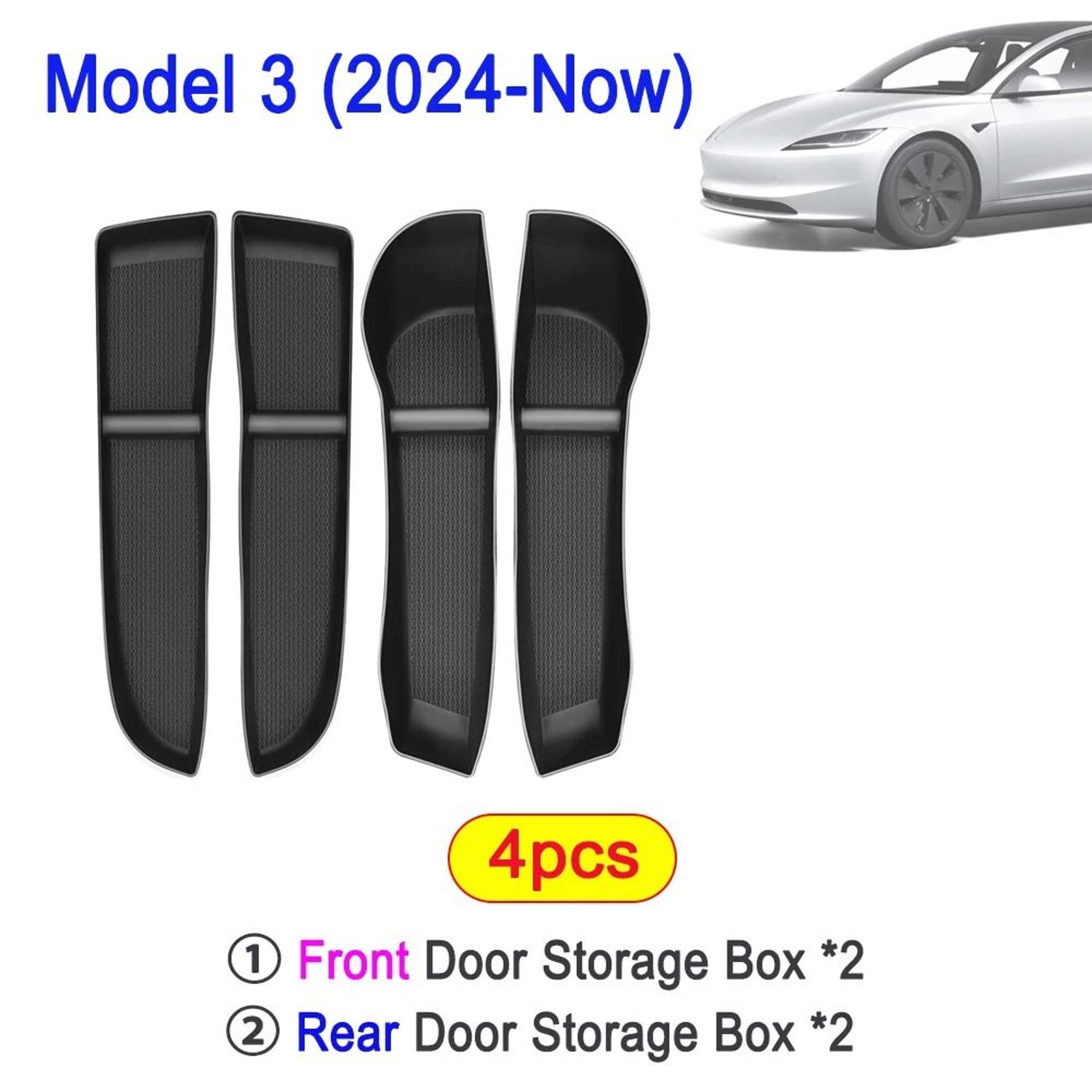 Tesla Model 3  Model Y Juniper Door Side Storage Organizer Tray Set 6