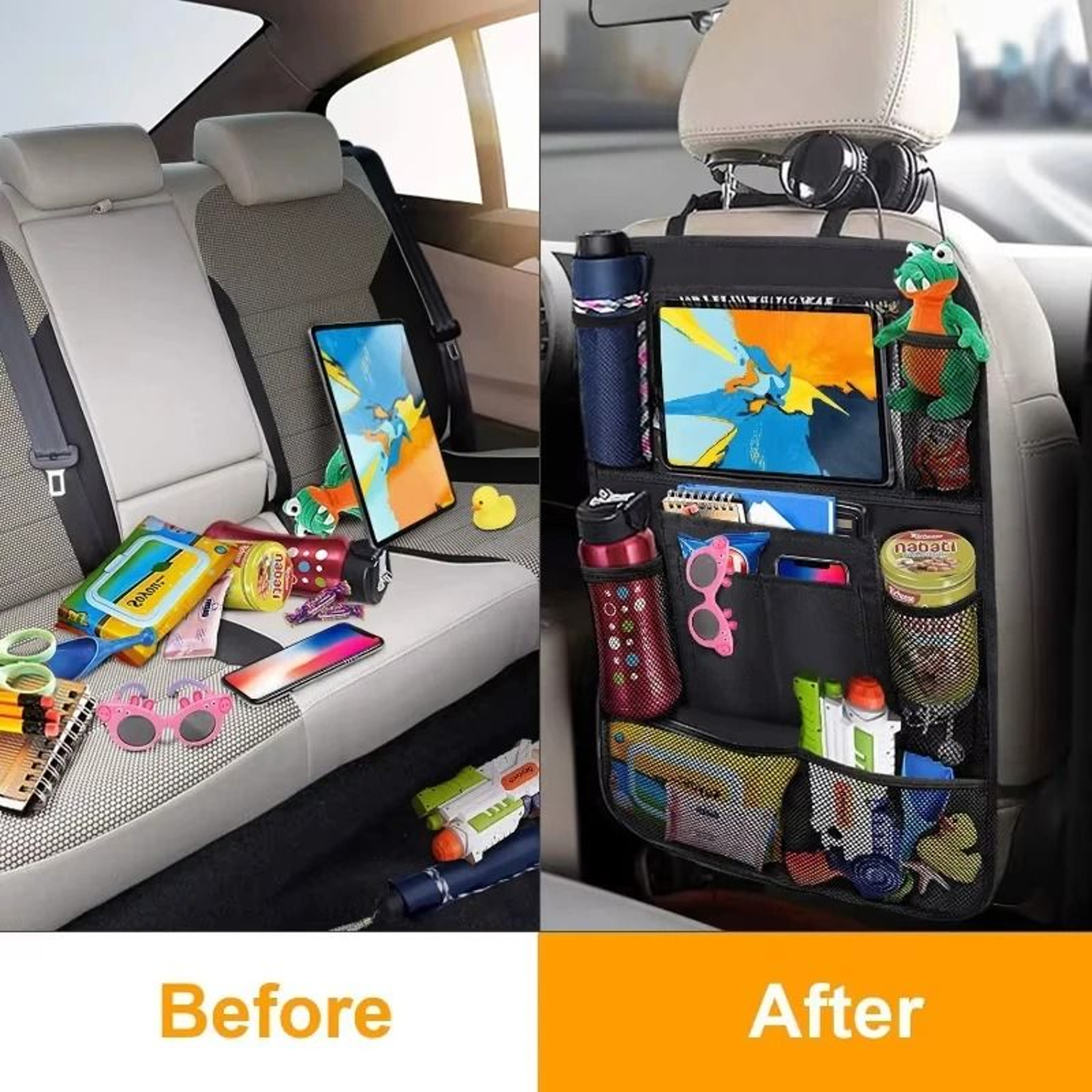 Multifunction Car Backseat Organizer With Touch Screen Tablet Holder  Seat Protector 2