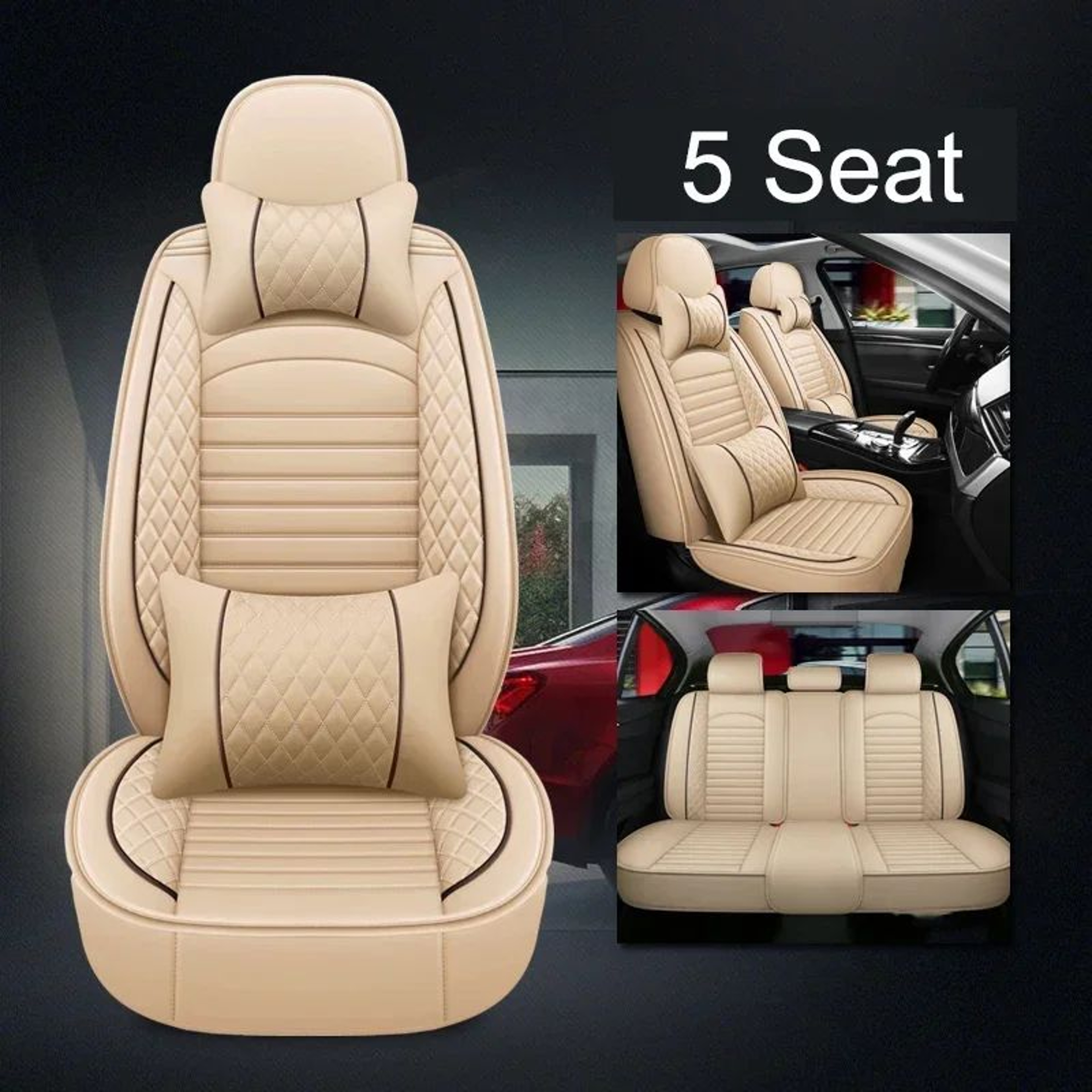LuxRide PU Leather Car Seat Covers  Universal 5Seat Full Set For Sedans And SUVs 2
