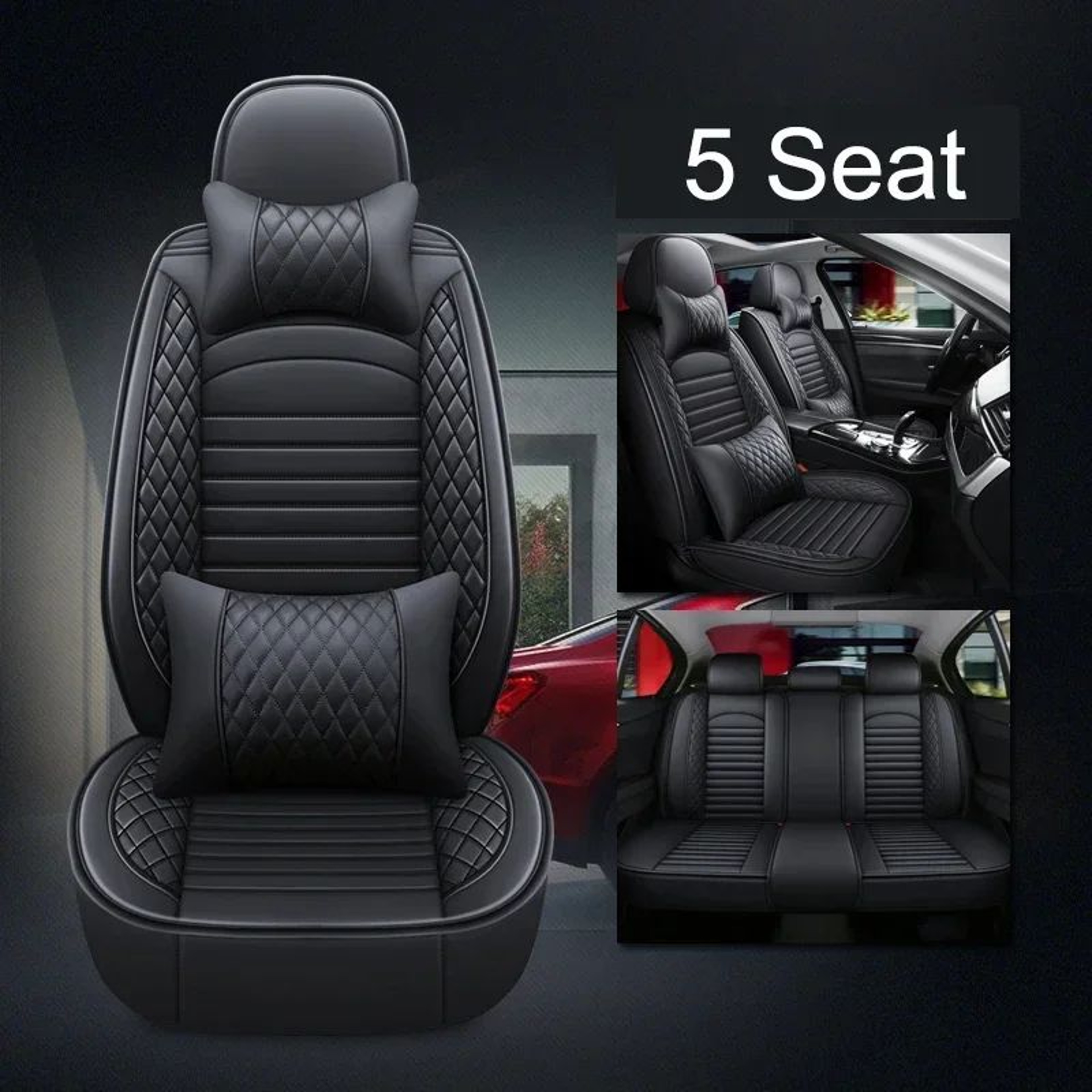 LuxRide PU Leather Car Seat Covers  Universal 5Seat Full Set For Sedans And SUVs 3