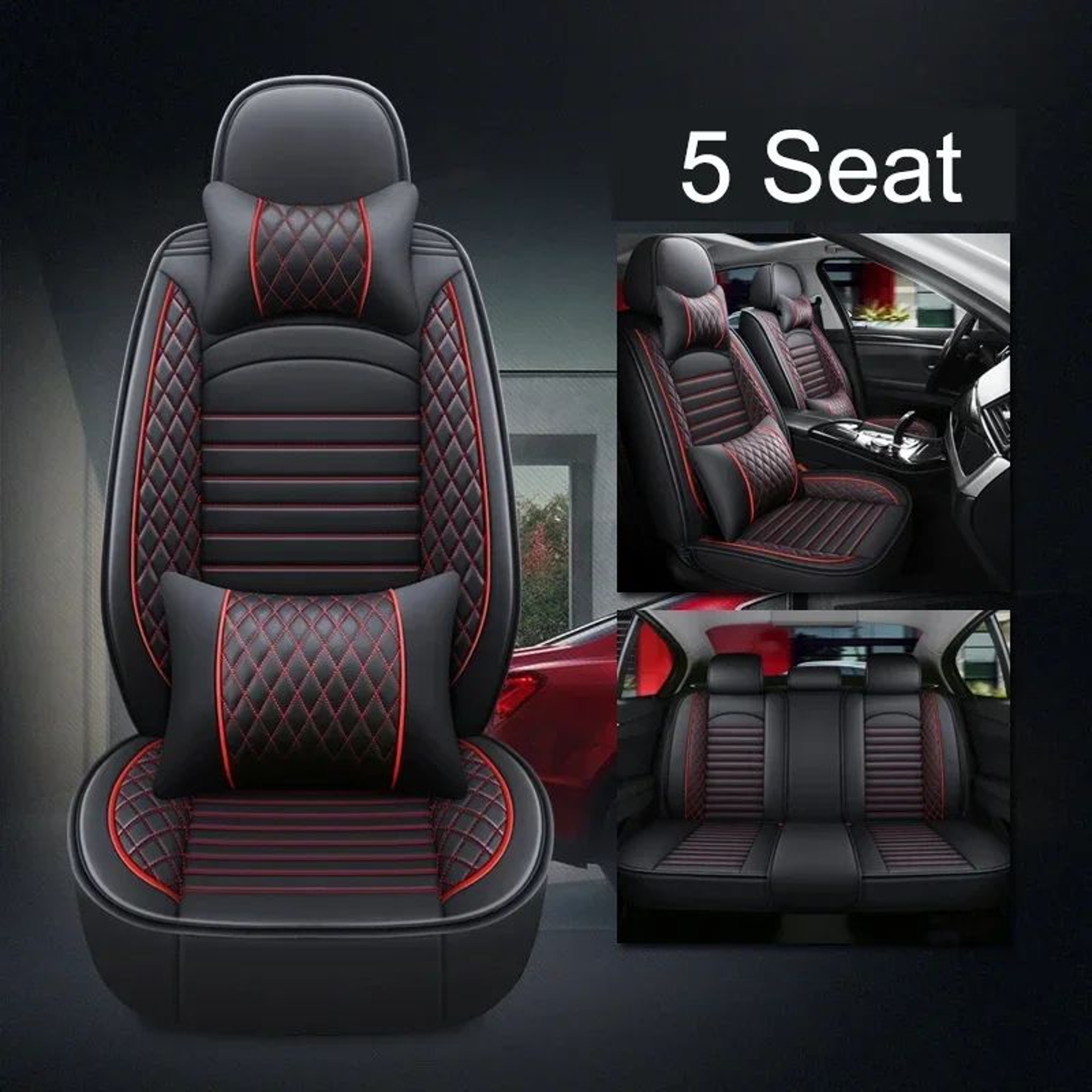 LuxRide PU Leather Car Seat Covers  Universal 5Seat Full Set For Sedans And SUVs 4