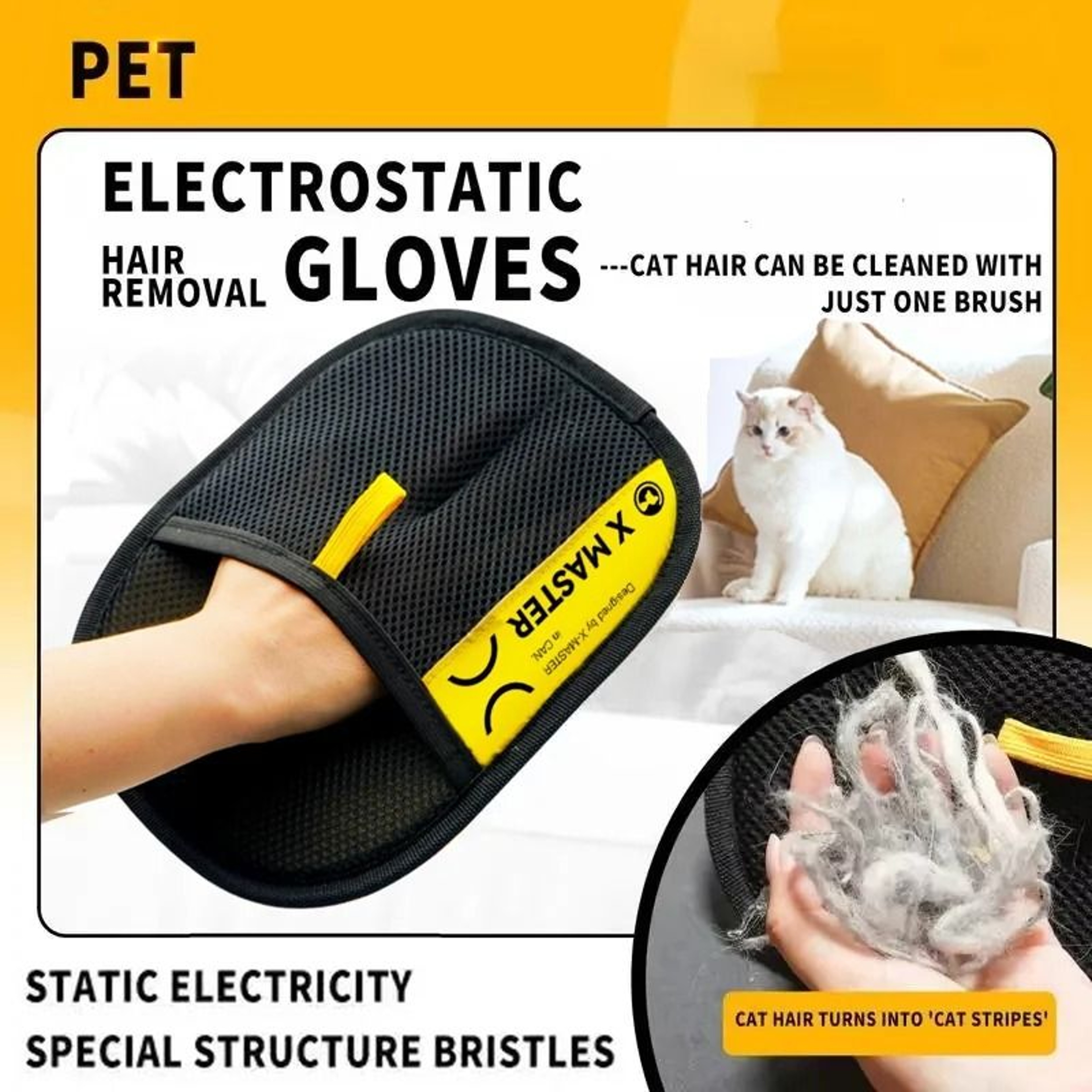Reusable Electrostatic Pet Hair Remover Grooming Gloves With 2in1 Lint Roller 0