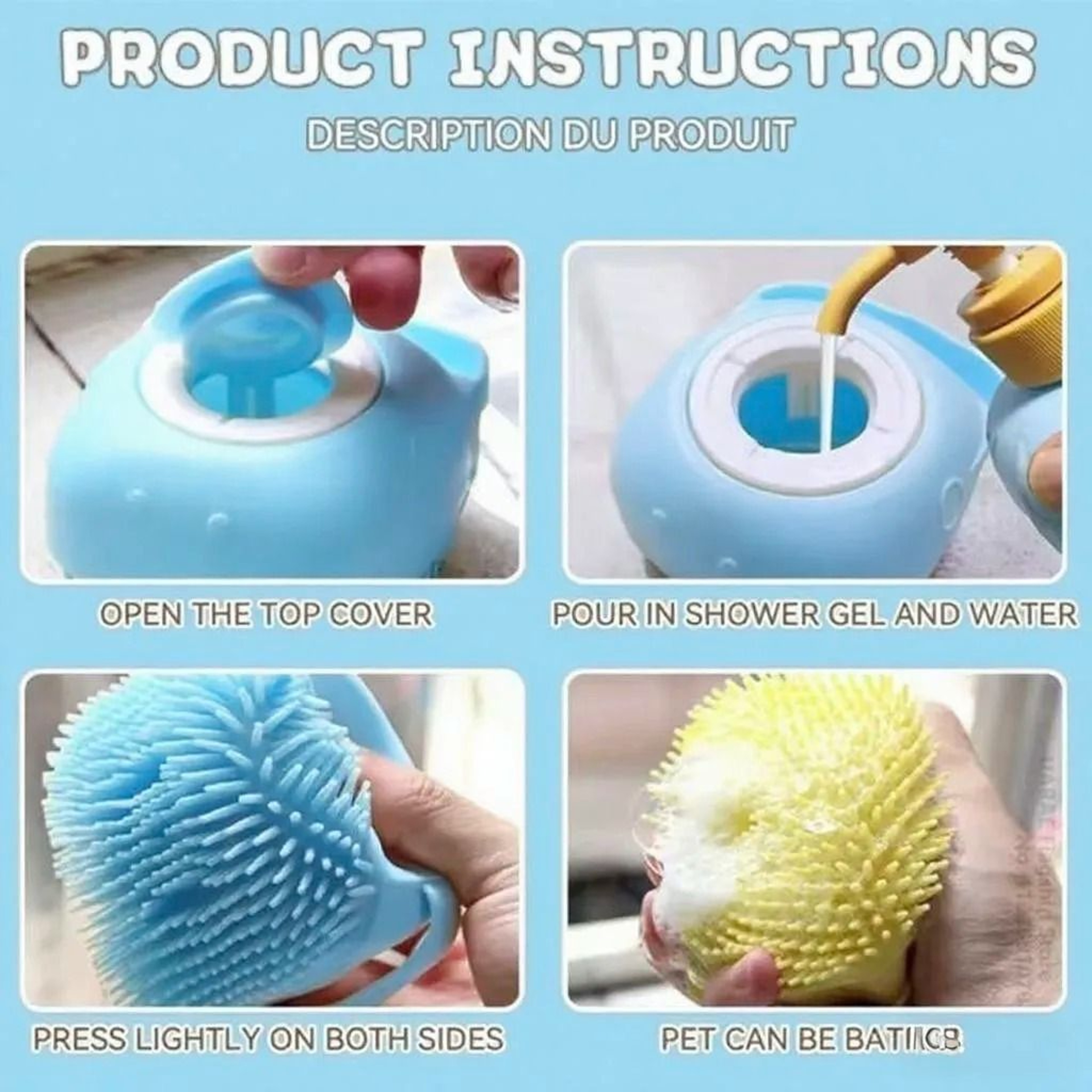 Silicone Pet Massage Shower Brush With Shampoo Dispenser For Dogs  Cats 3
