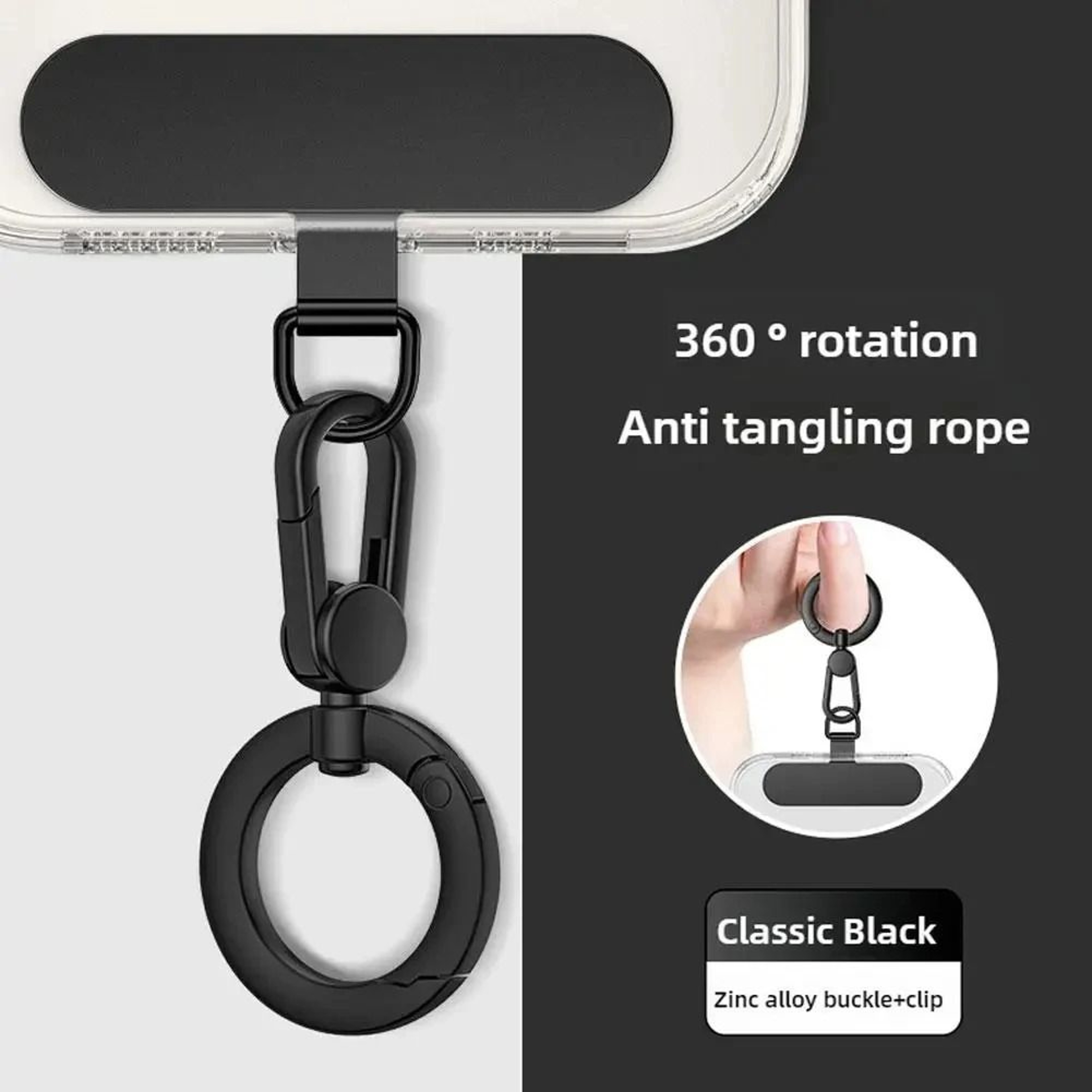 360 Rotating Metal Phone Lanyard Patch With Secure Buckle Clip 6