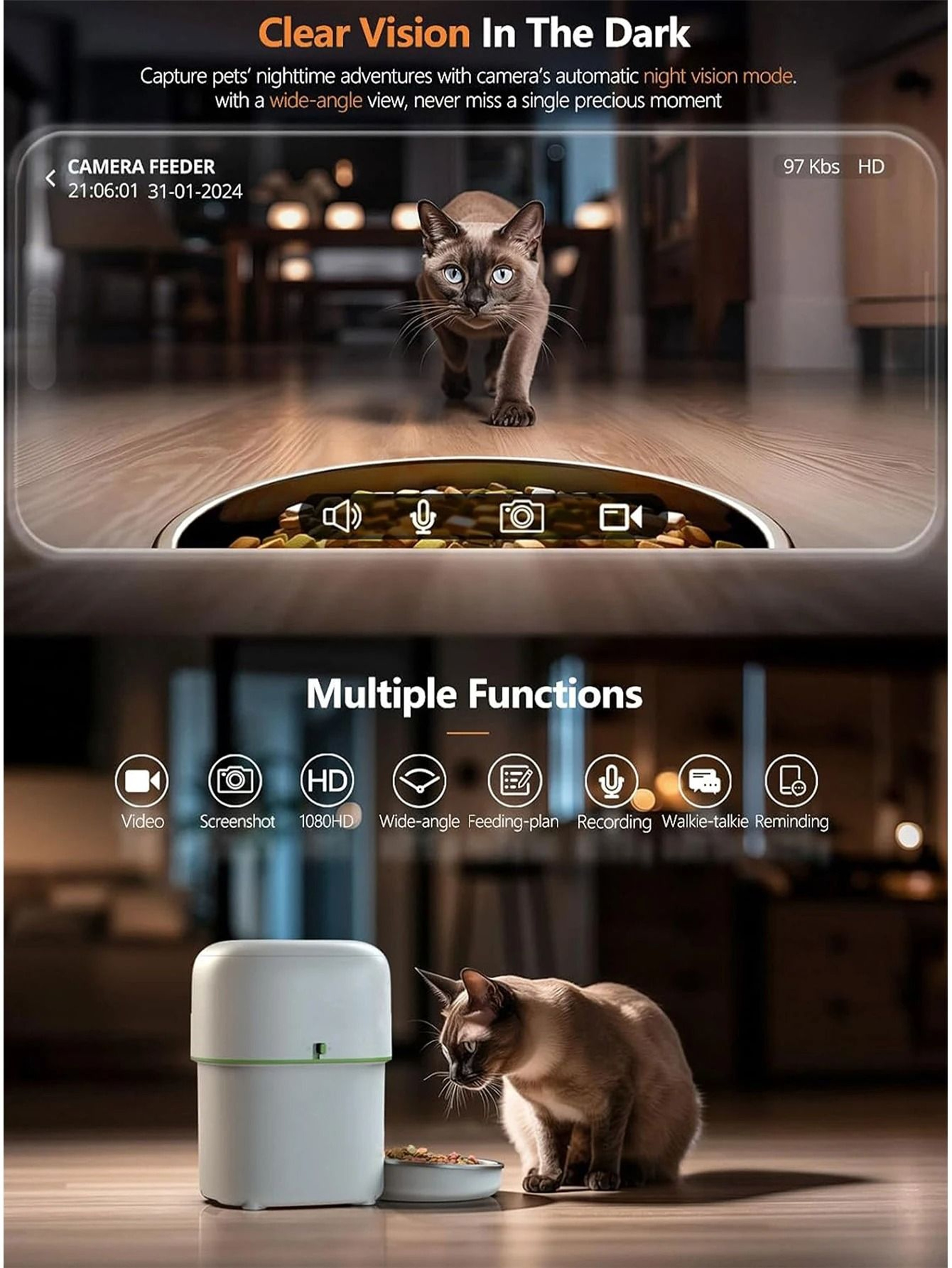 1080P Smart WiFi Automatic Cat Feeder With Camera  App Control 6