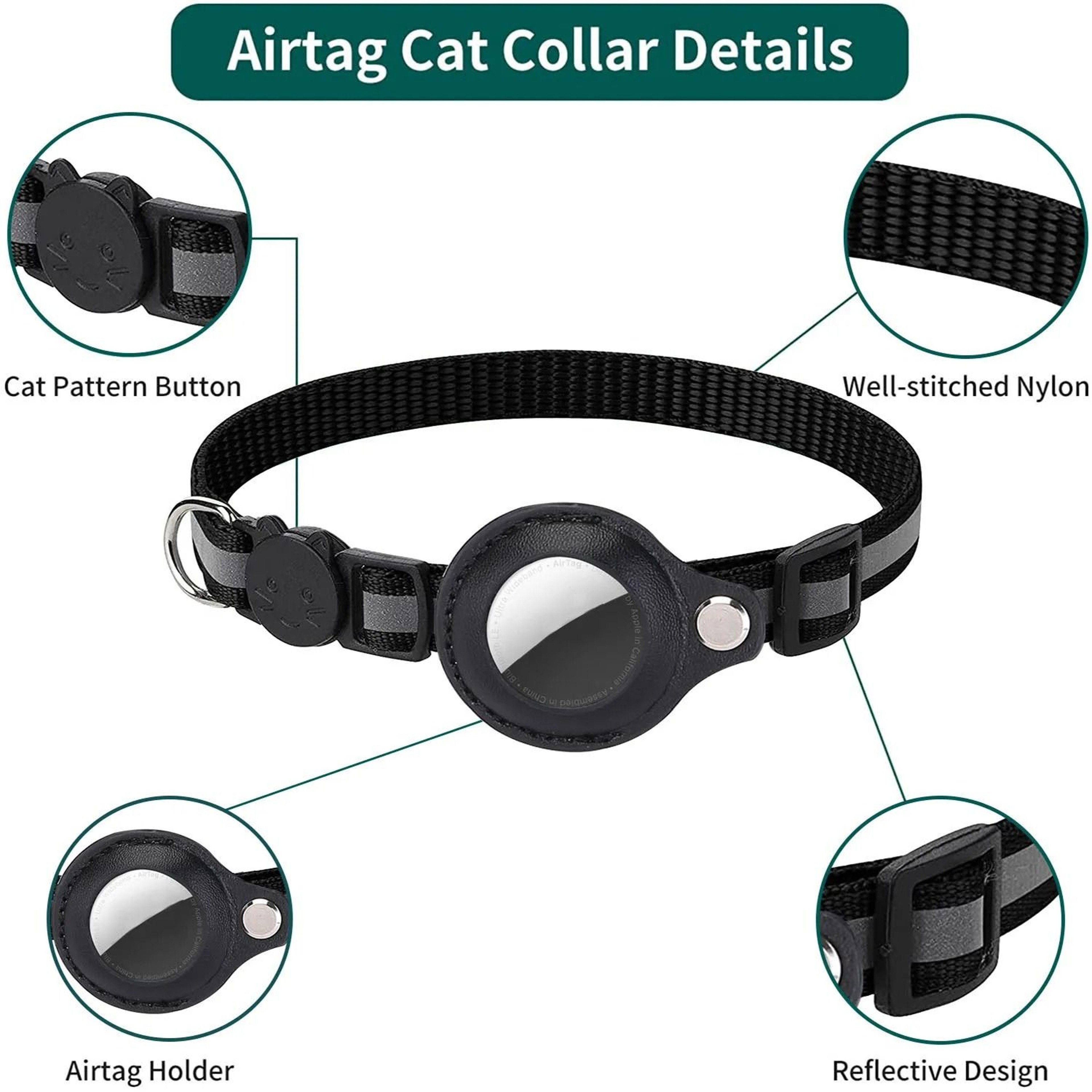 Reflective AirTag Cat Collar With Breakaway Safety Buckle  Waterproof Holder 1