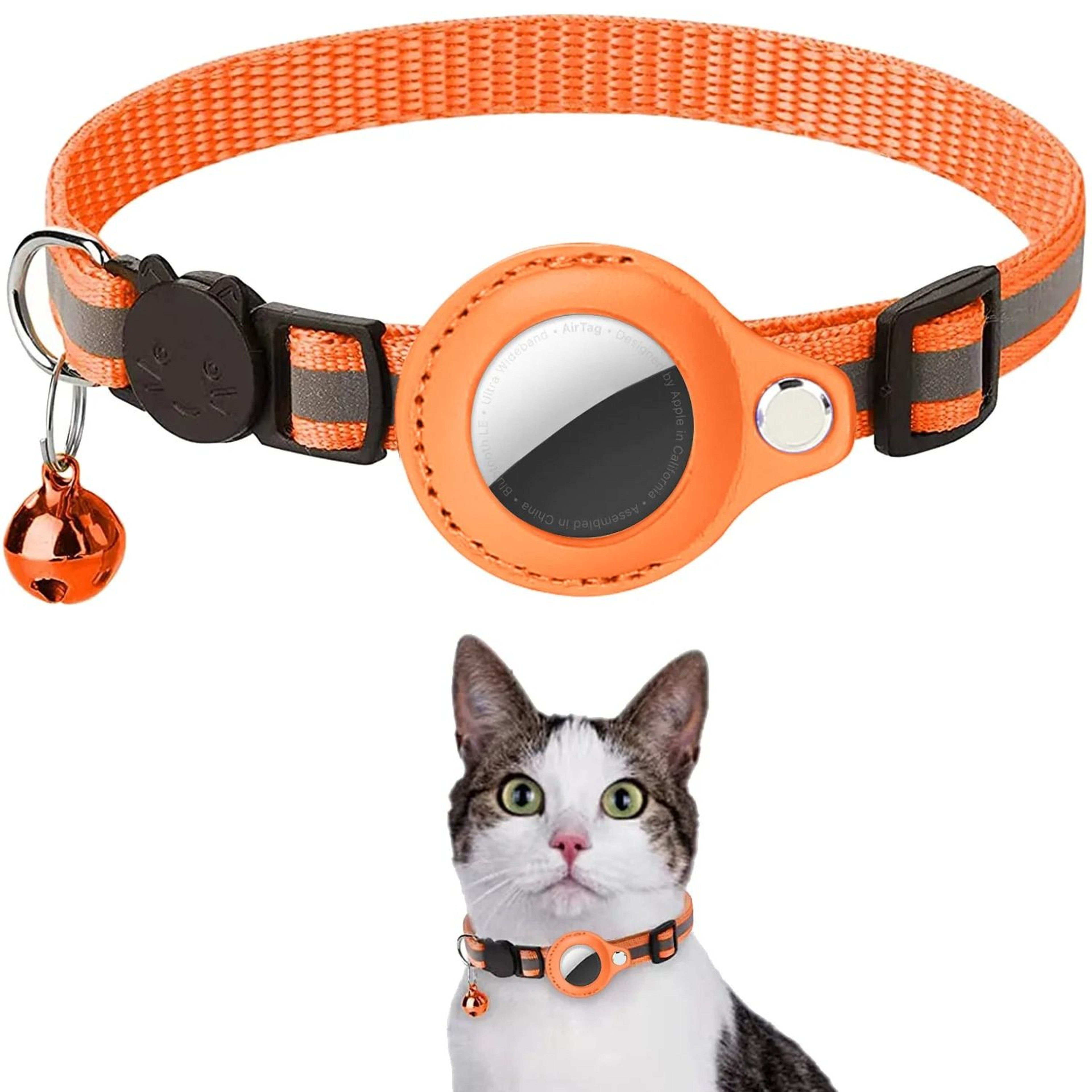 Reflective AirTag Cat Collar With Breakaway Safety Buckle  Waterproof Holder 8