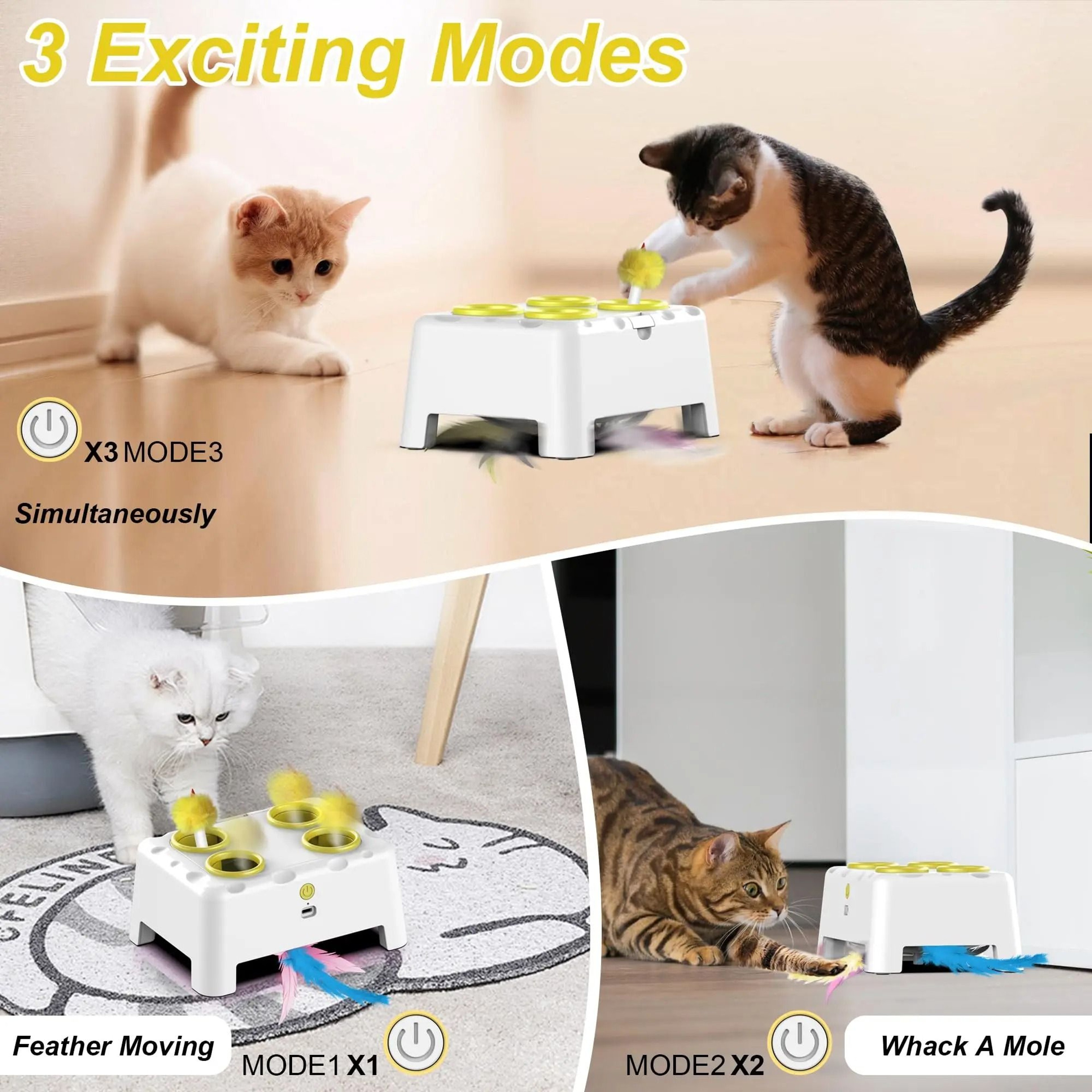 PopPounce Rechargeable WhackAMole Interactive Cat Toy 4