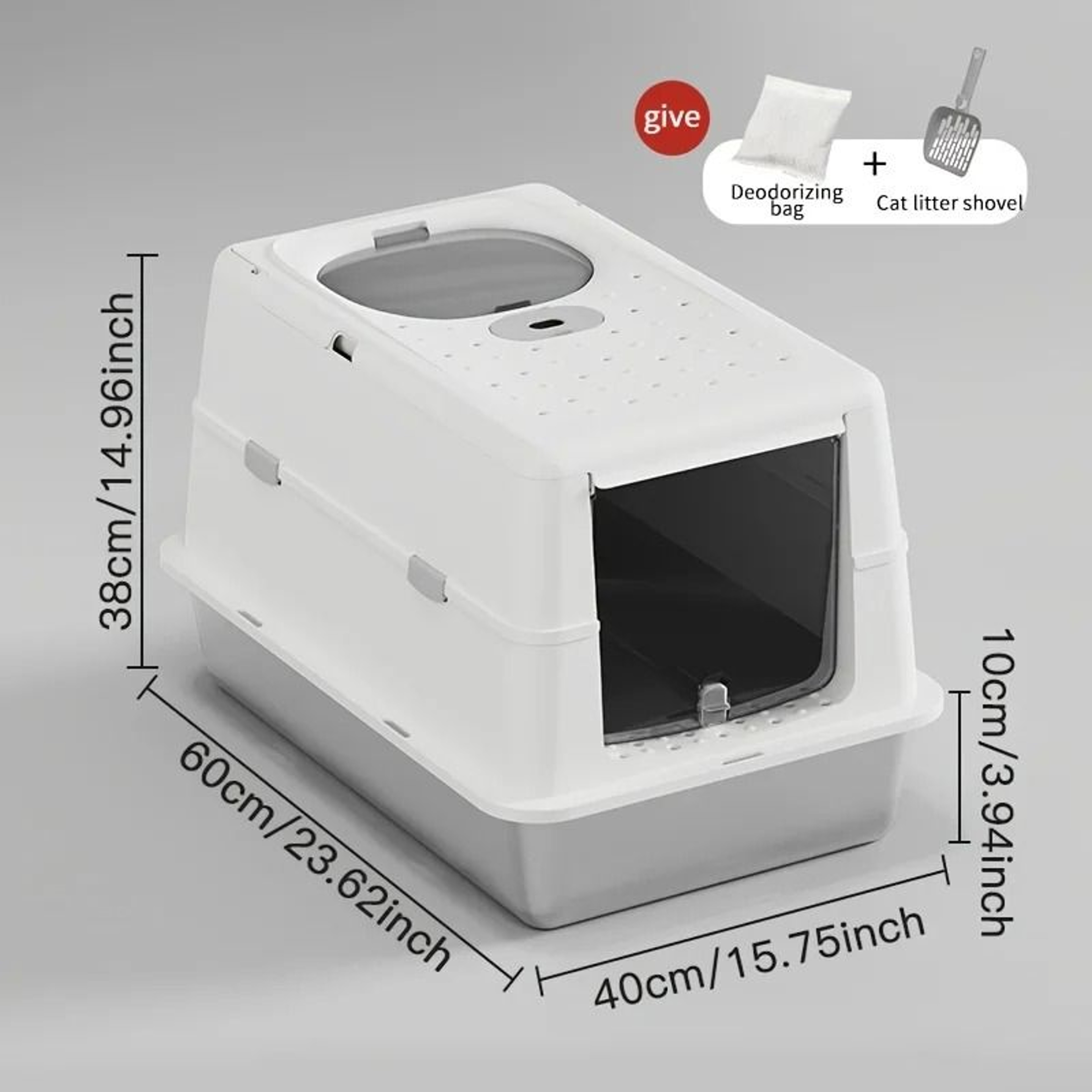 Stainless Steel Enclosed Cat Litter Box With Flip Cover  NonSlip Mat 9