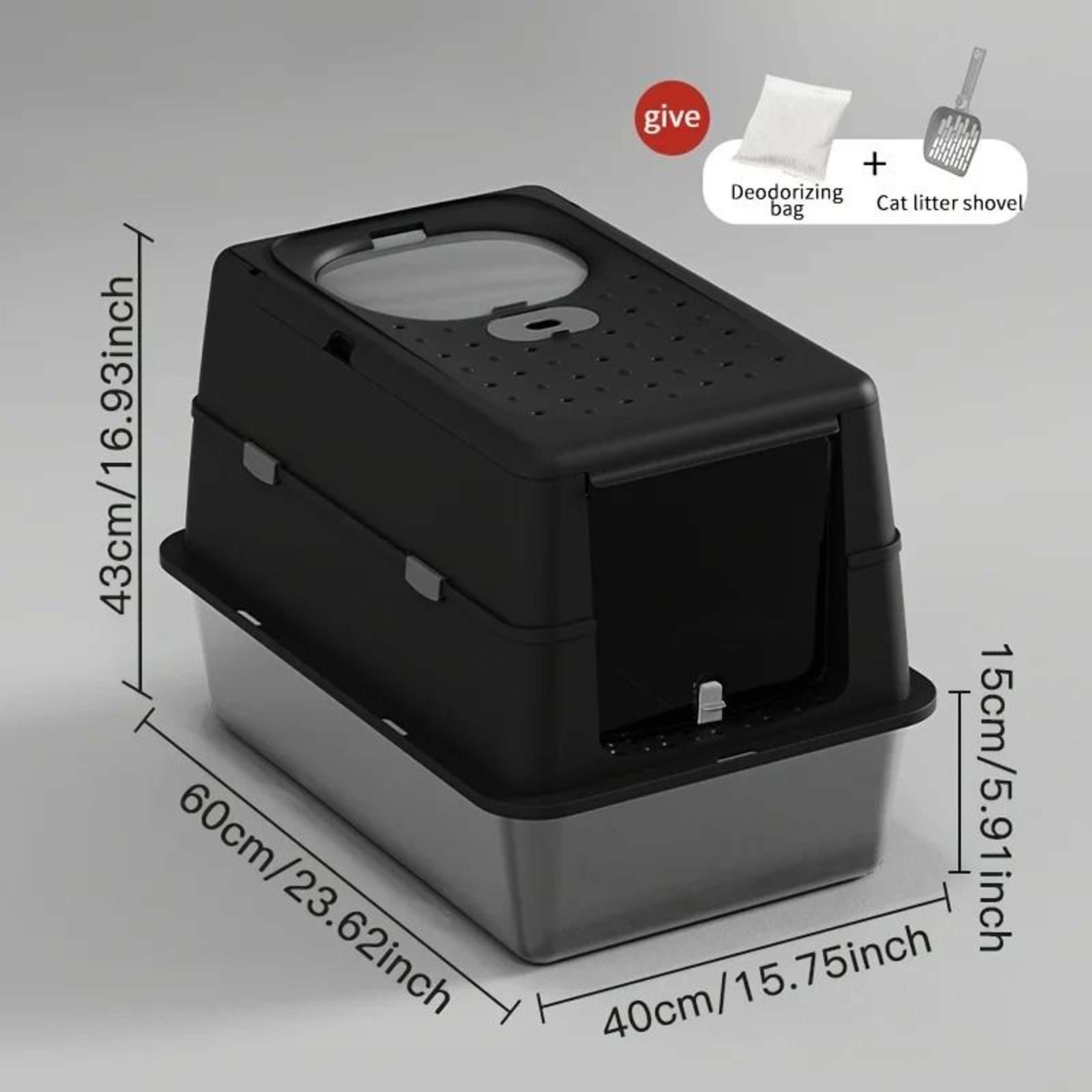 Stainless Steel Enclosed Cat Litter Box With Flip Cover  NonSlip Mat 13