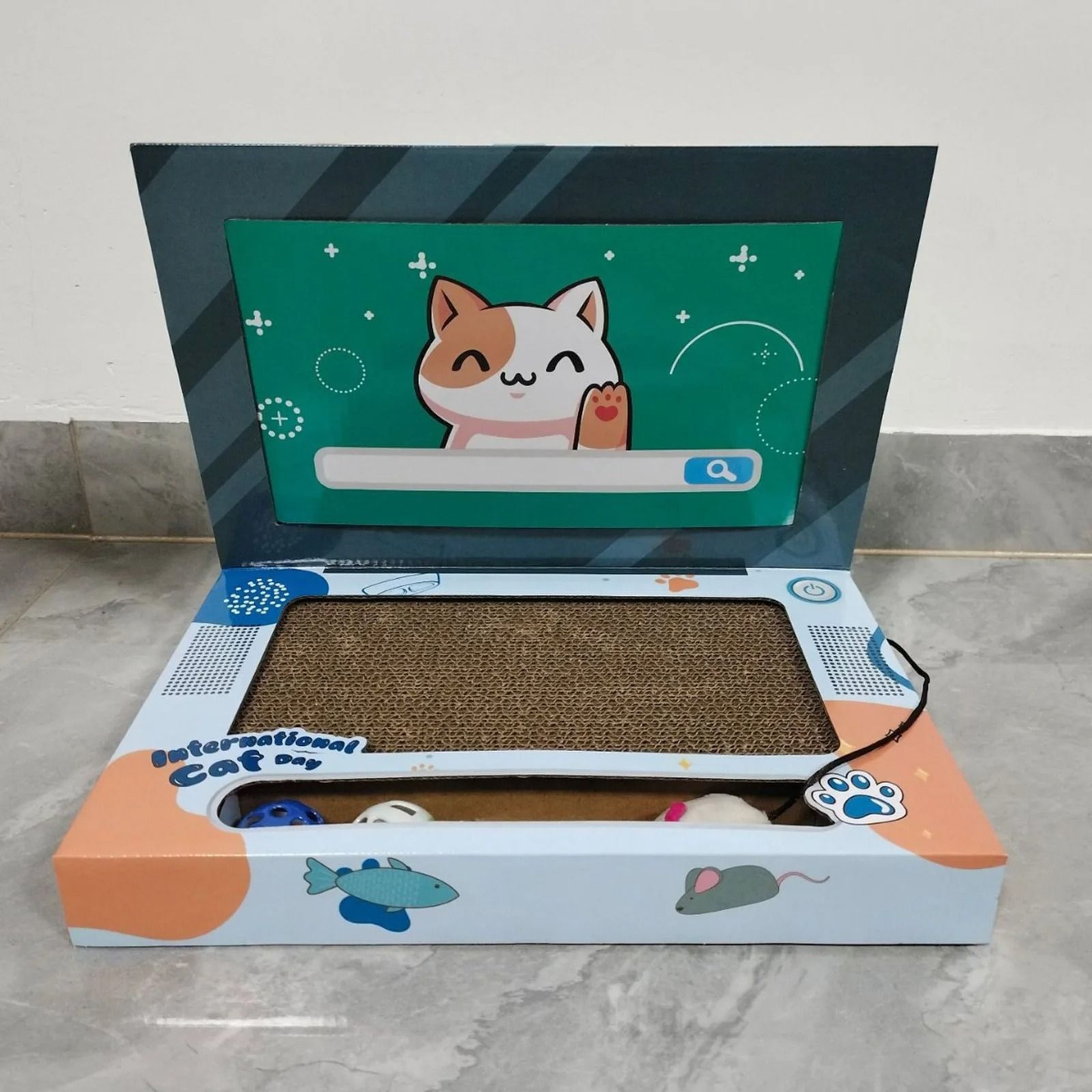Foldable LaptopShaped Cat Scratching Board  Interactive Lounge Toy 2