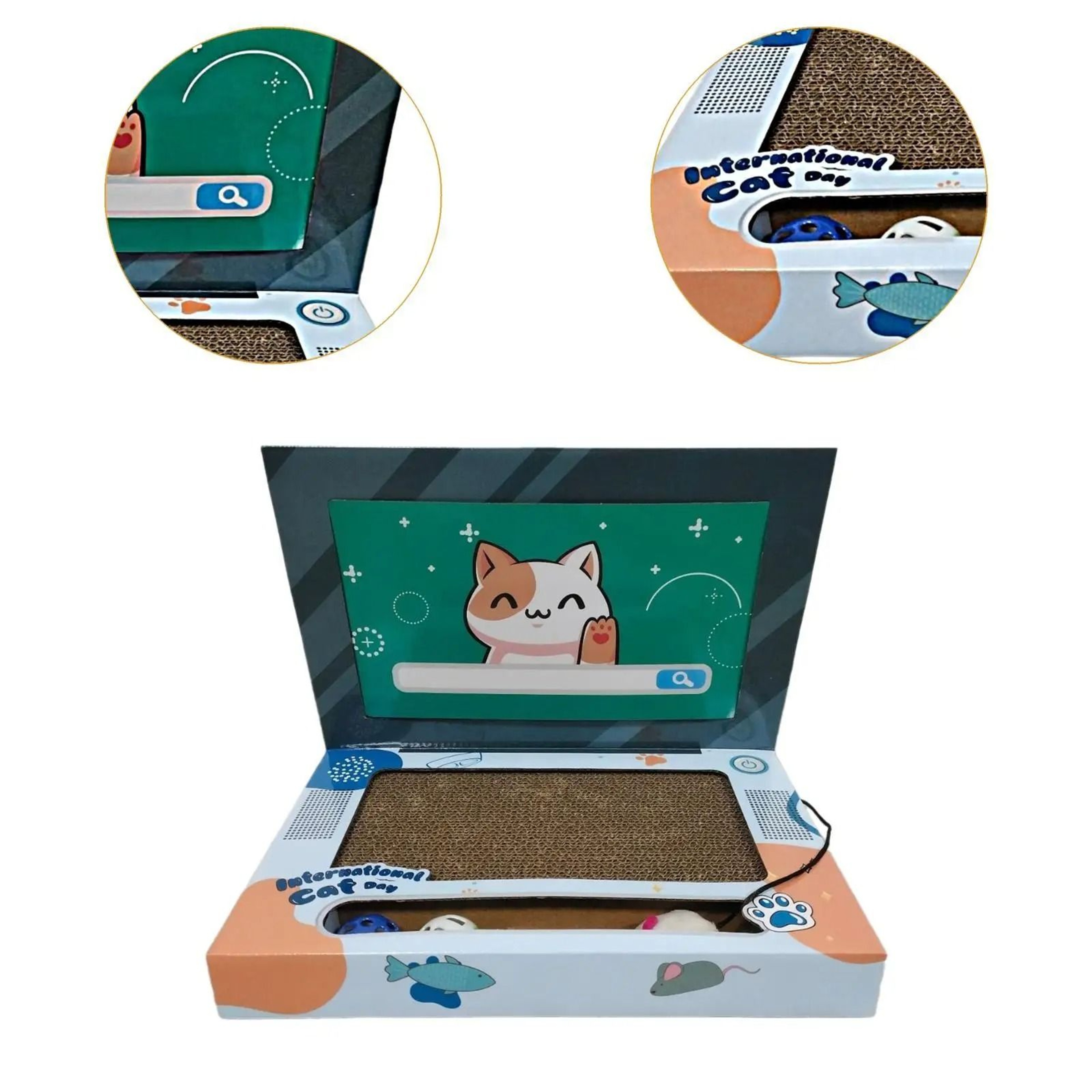 Foldable LaptopShaped Cat Scratching Board  Interactive Lounge Toy 3