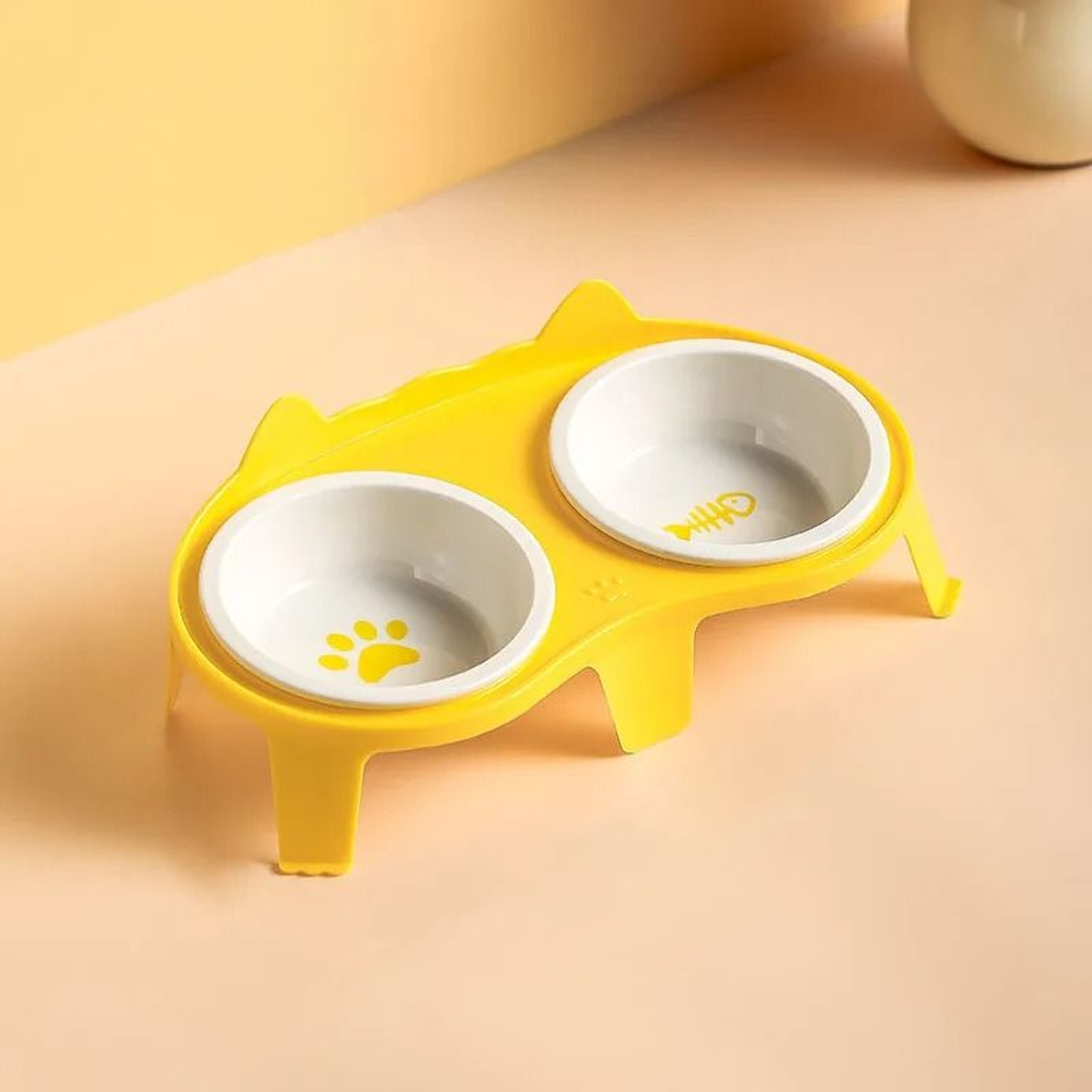 Elevated Ceramic Double Cat Bowl Set With Slanted Feeding Design 9