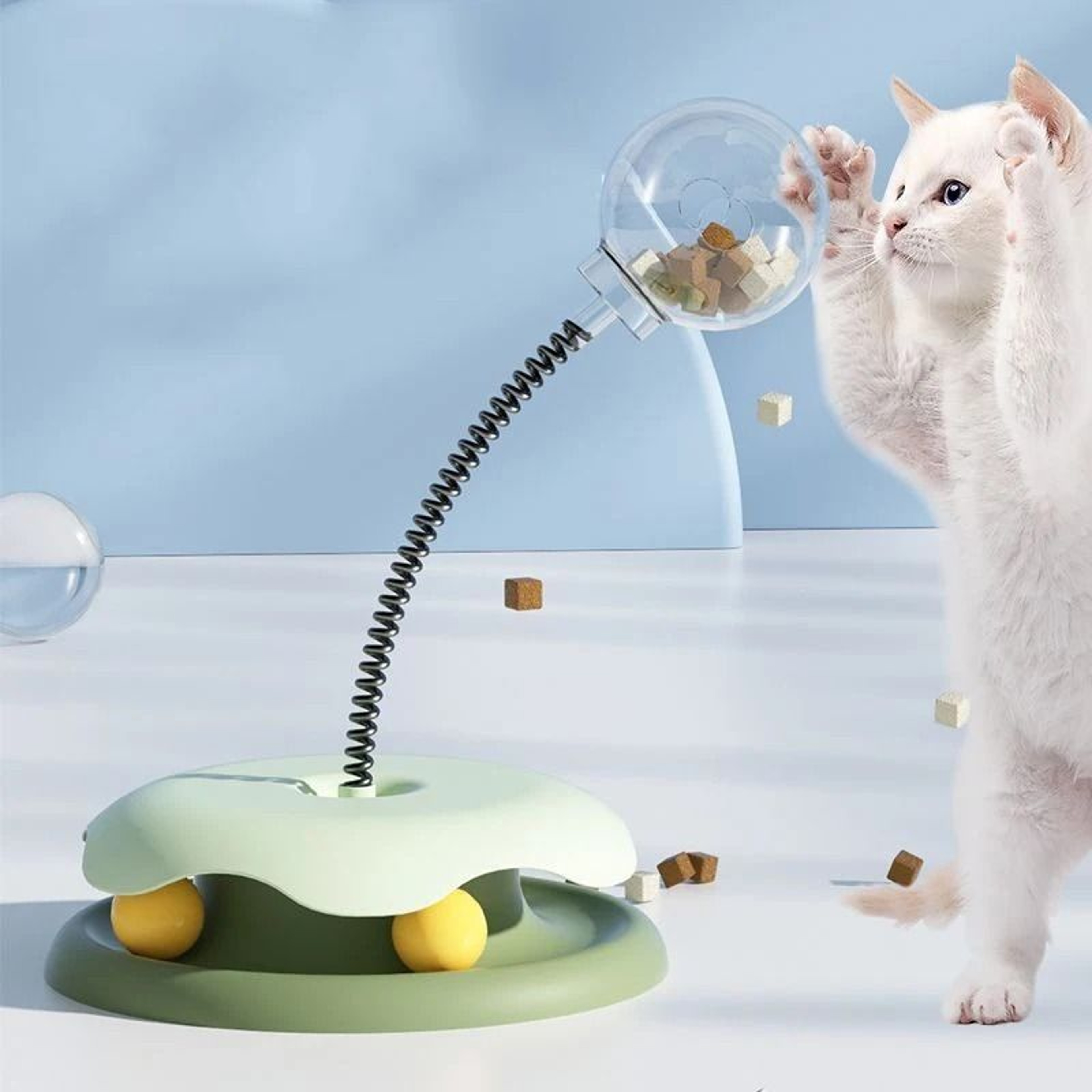 Interactive Slow Feeder Cat Toy With Track Ball  Turntable Play 0