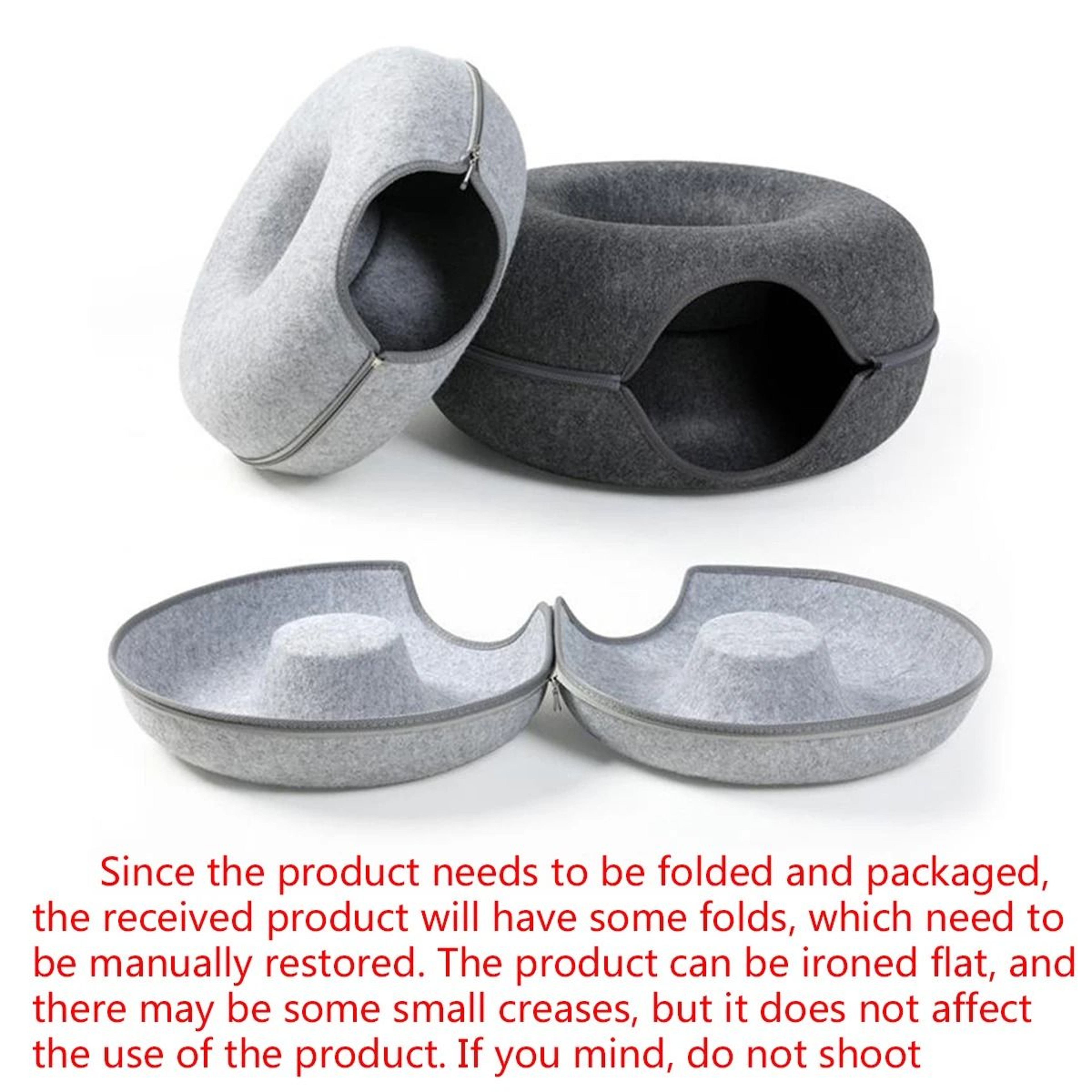 Interactive Felt Cat Tunnel Donut Bed With Scratcher  Cozy Nest Design 5