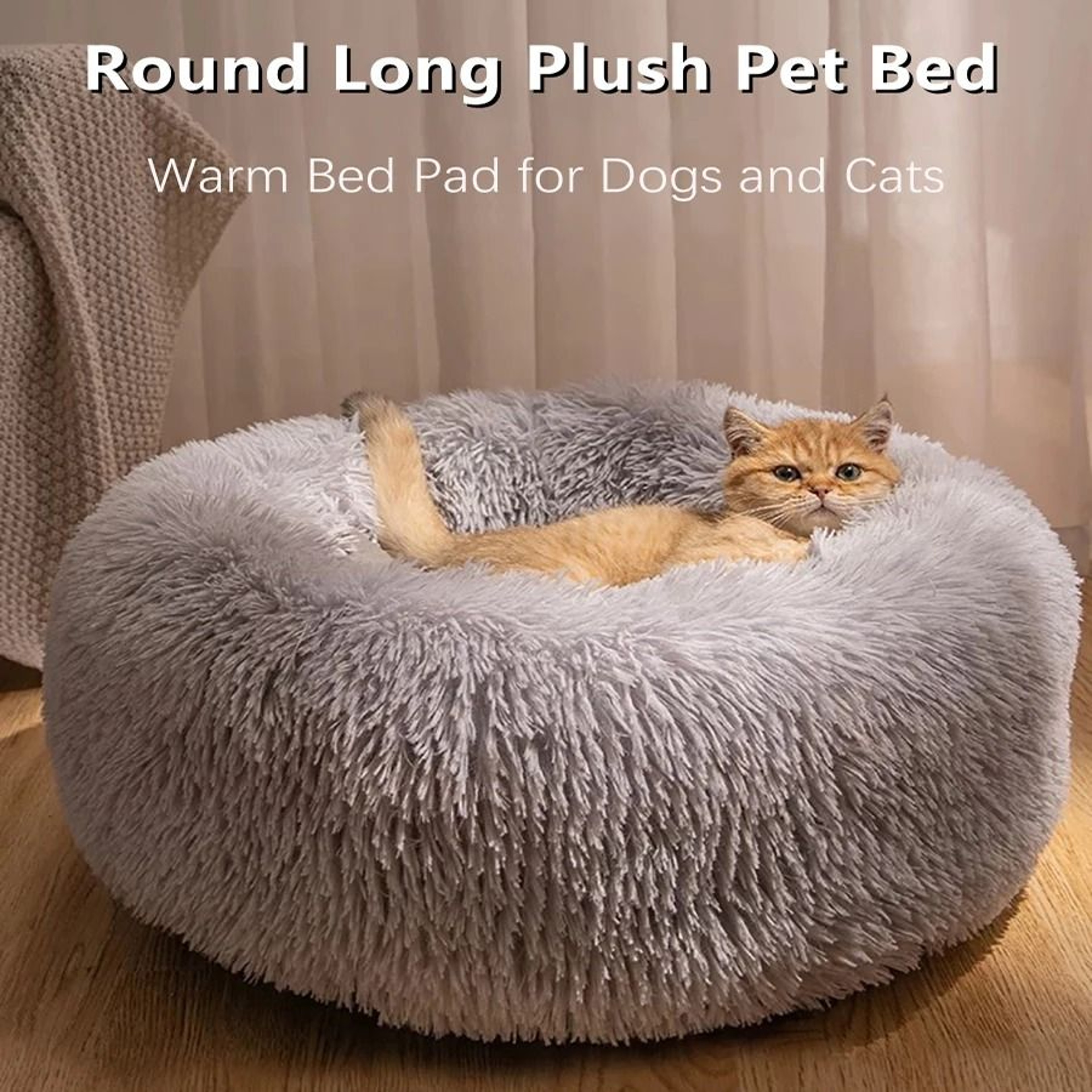 Soft Plush Donut Calming Pet Bed For Cats  Small Dogs 0