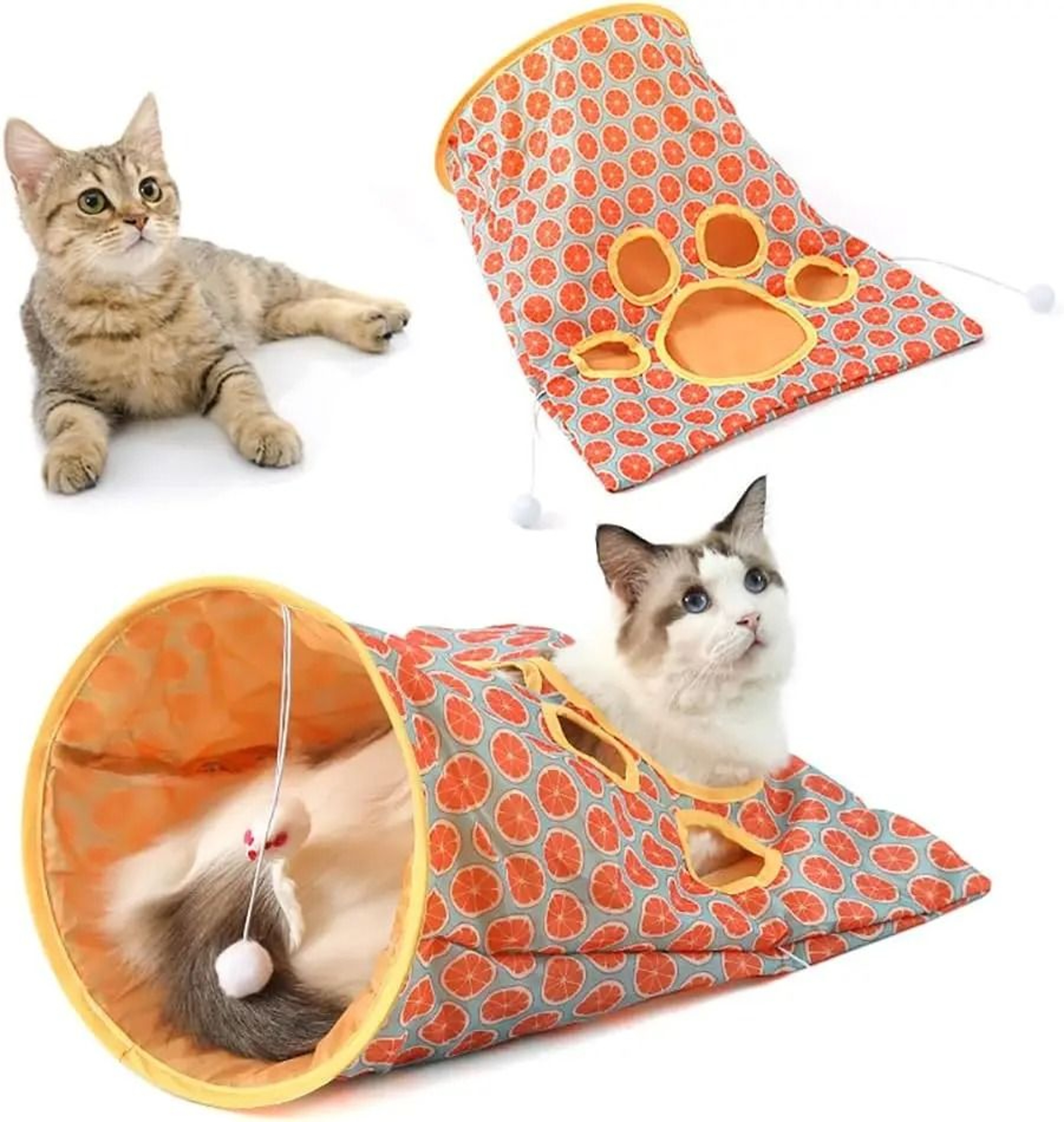 Foldable Crinkle Cat Tunnel Toy With Rolling Dragon Design 0