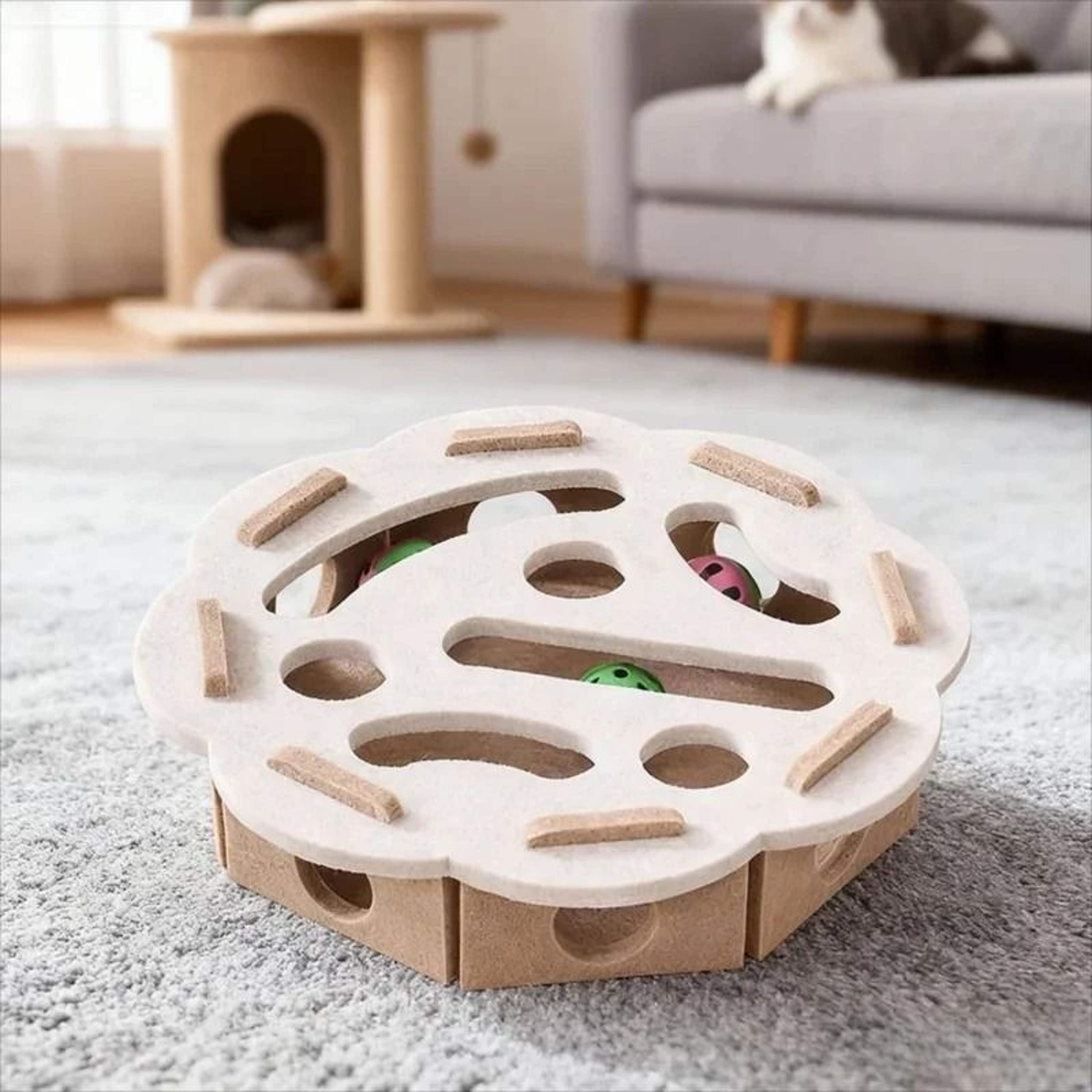 Interactive Felt Cat Puzzle Tunnel Box With Bell Ball Hunting Toy 12